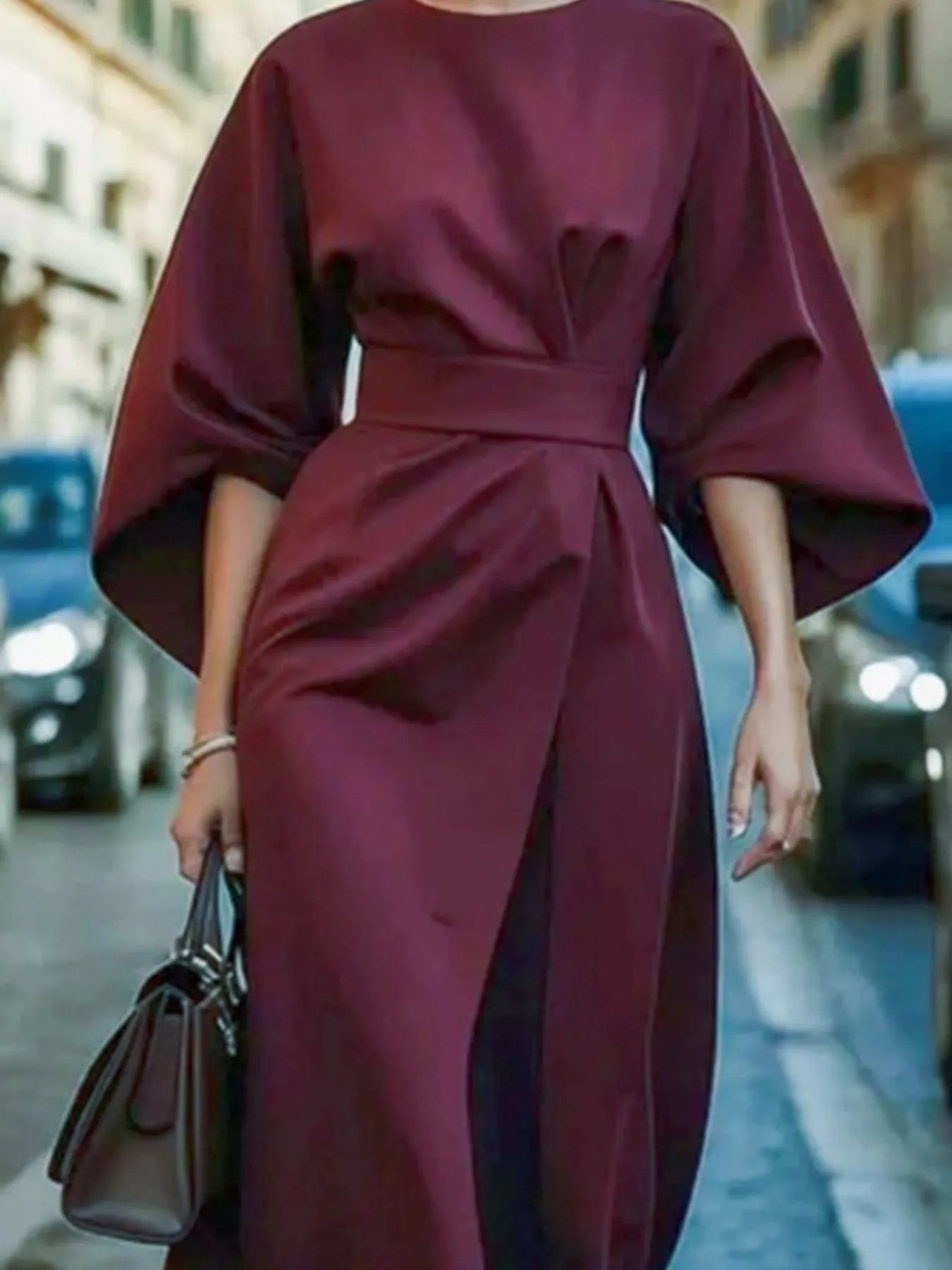 Round Neck 3/4 Sleeve Dress designed for comfort and style at Lookzlike