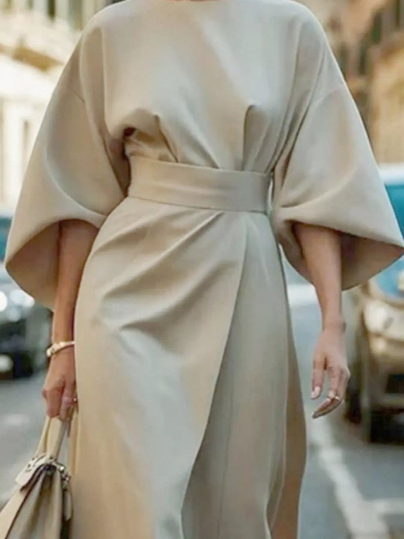 Round Neck 3/4 Sleeve Dress designed for comfort and style at Lookzlike