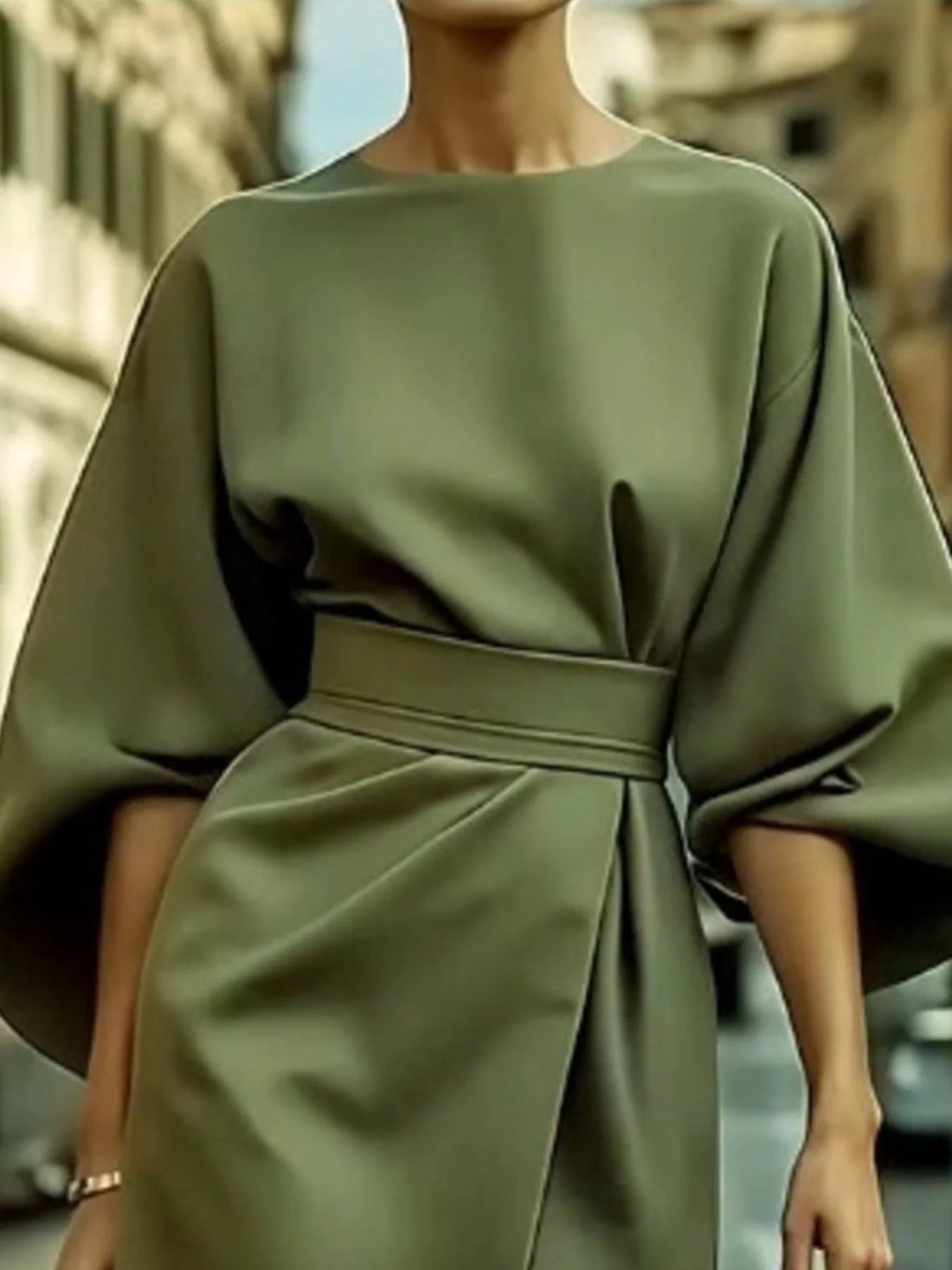 Round Neck 3/4 Sleeve Dress designed for comfort and style at Lookzlike