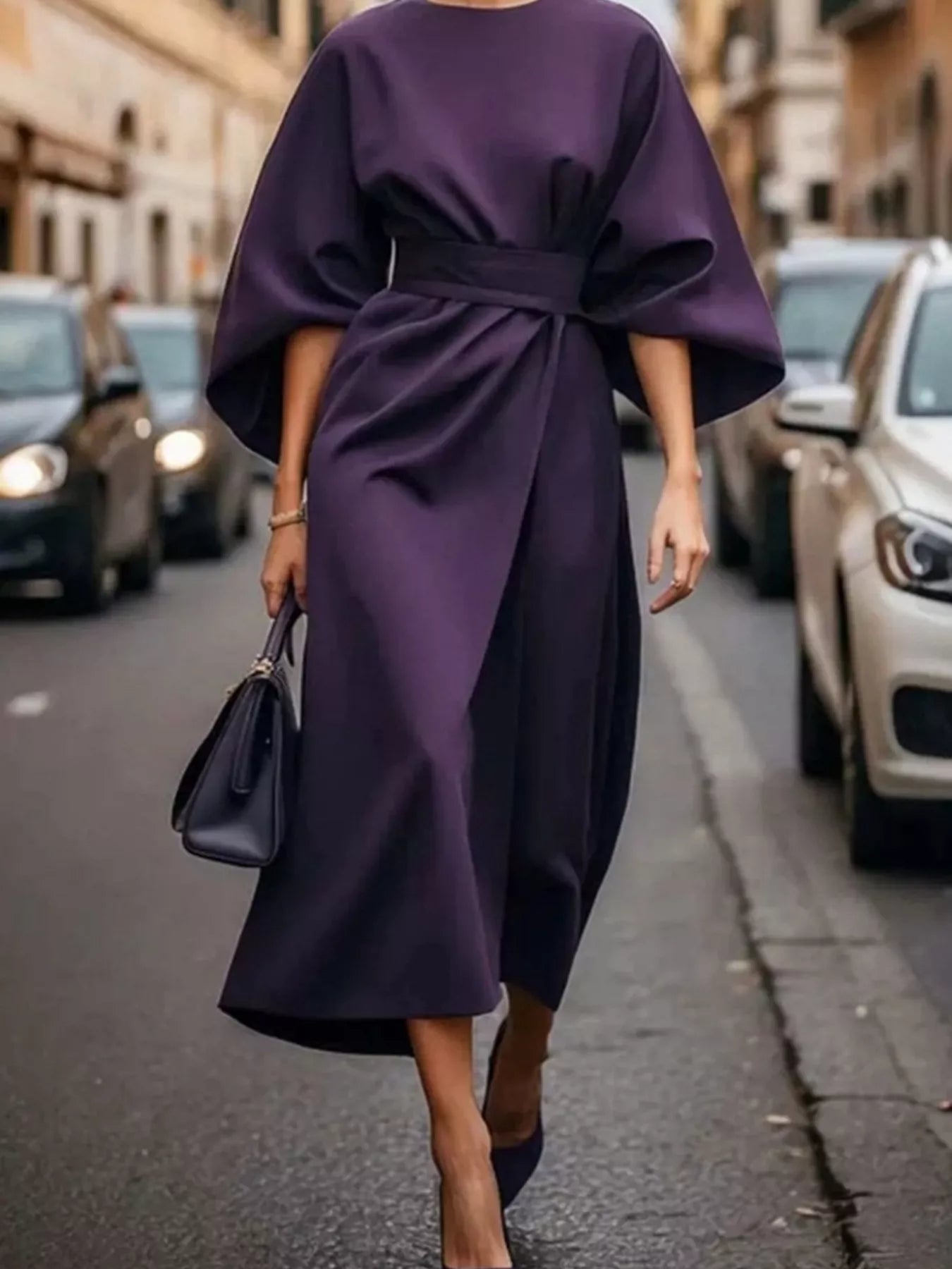 Round Neck 3/4 Sleeve Dress designed for comfort and style at Lookzlike