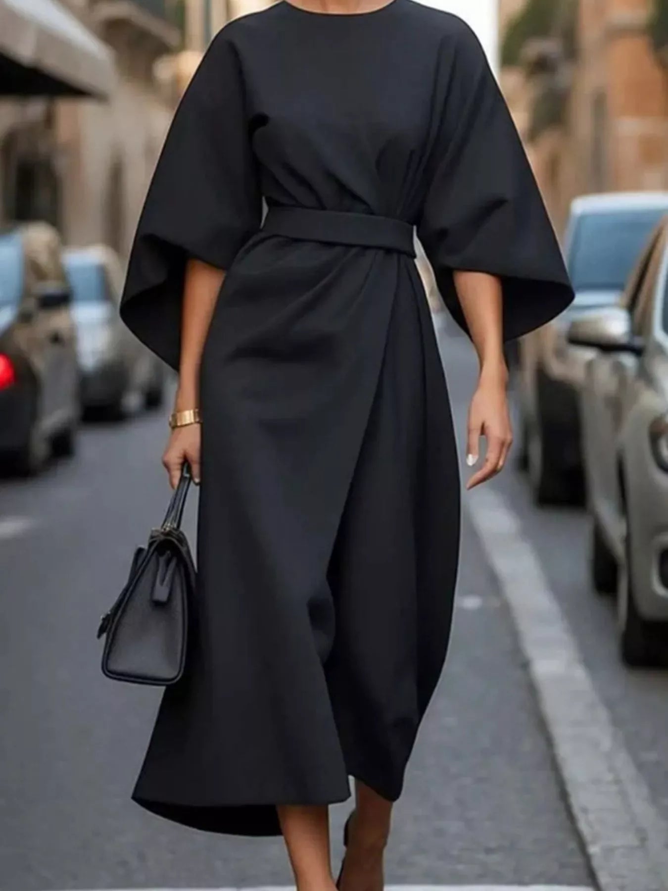 Round Neck 3/4 Sleeve Dress designed for comfort and style at Lookzlike