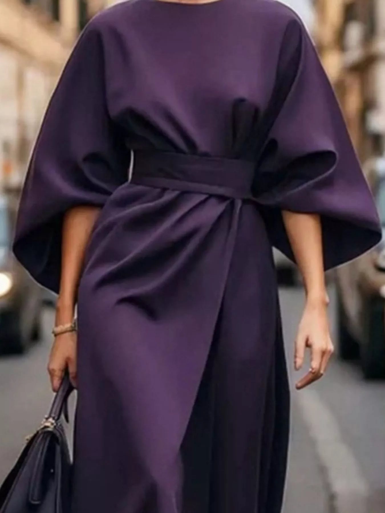 Round Neck 3/4 Sleeve Dress designed for comfort and style at Lookzlike