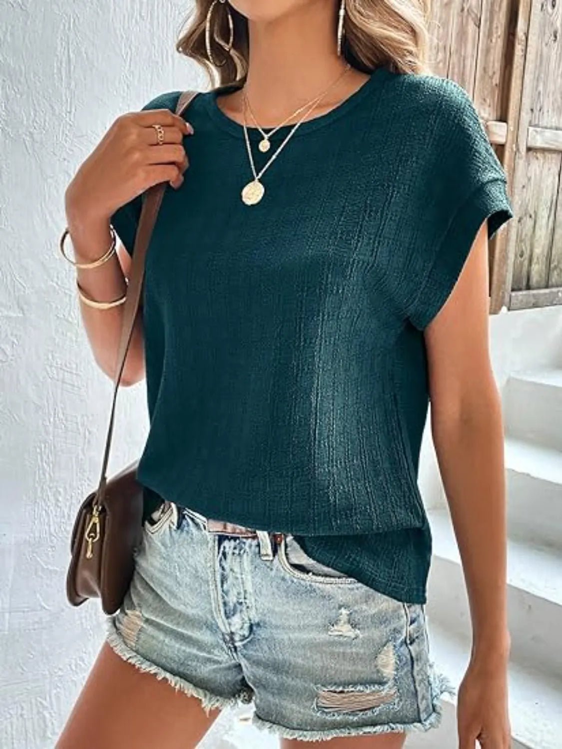 Round Neck Cap Sleeve T-Shirt - Lookzlike