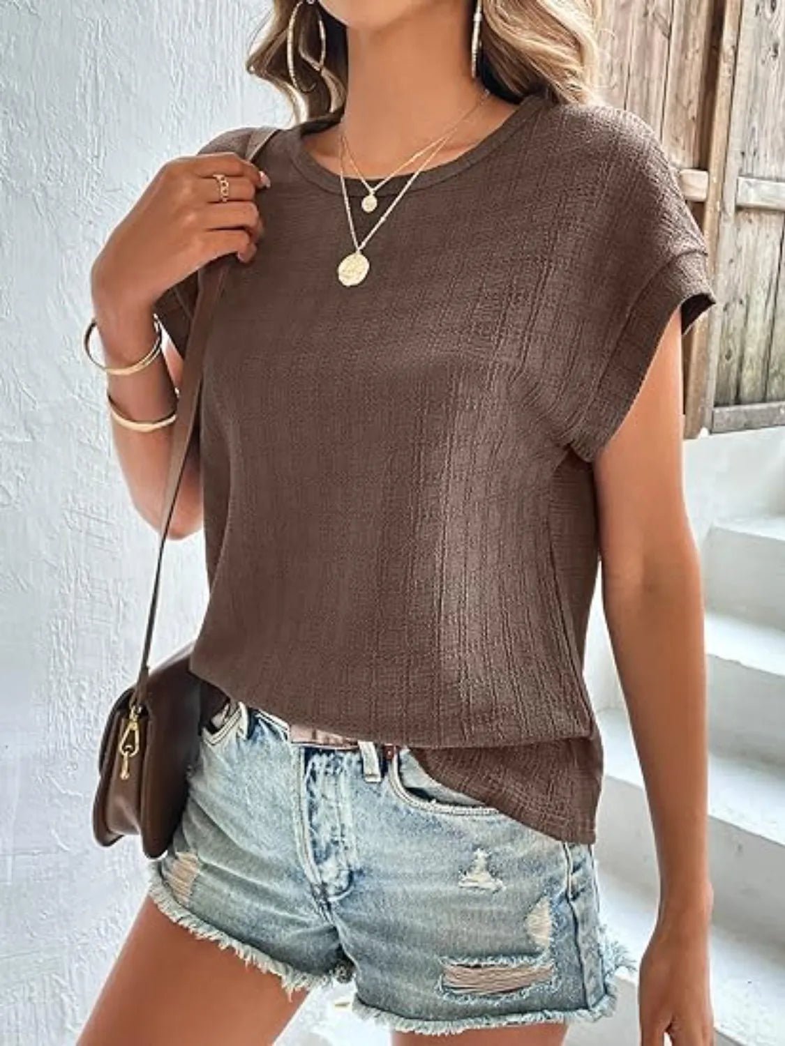 Round Neck Cap Sleeve T-Shirt - Lookzlike