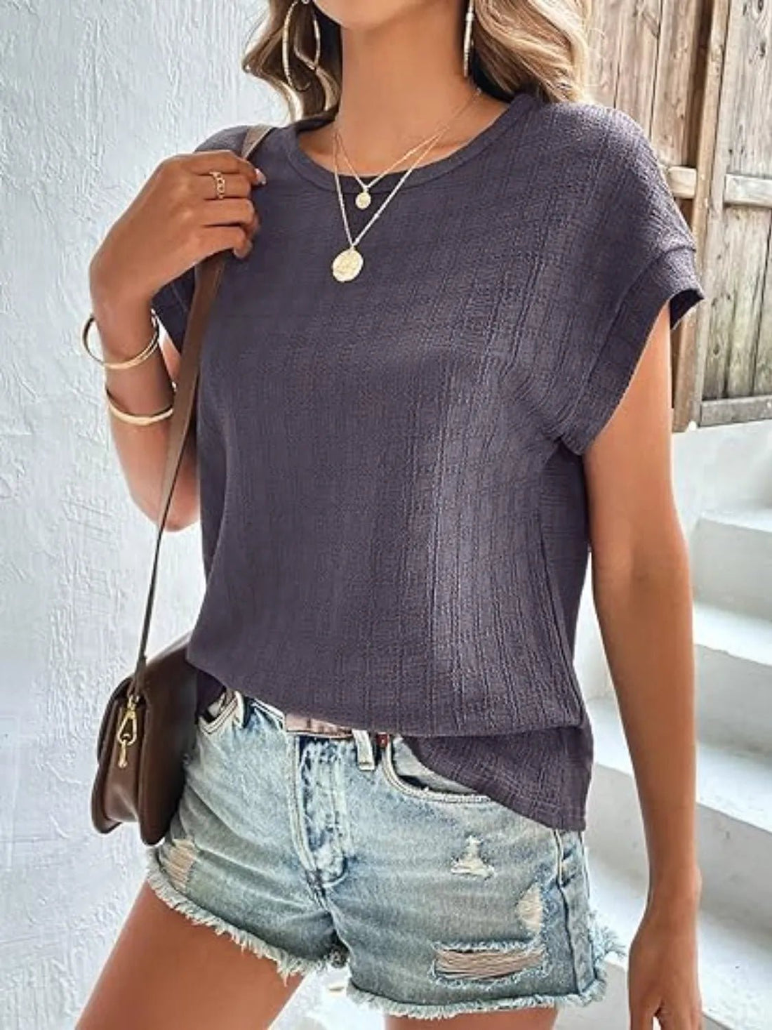 Round Neck Cap Sleeve T-Shirt - Lookzlike