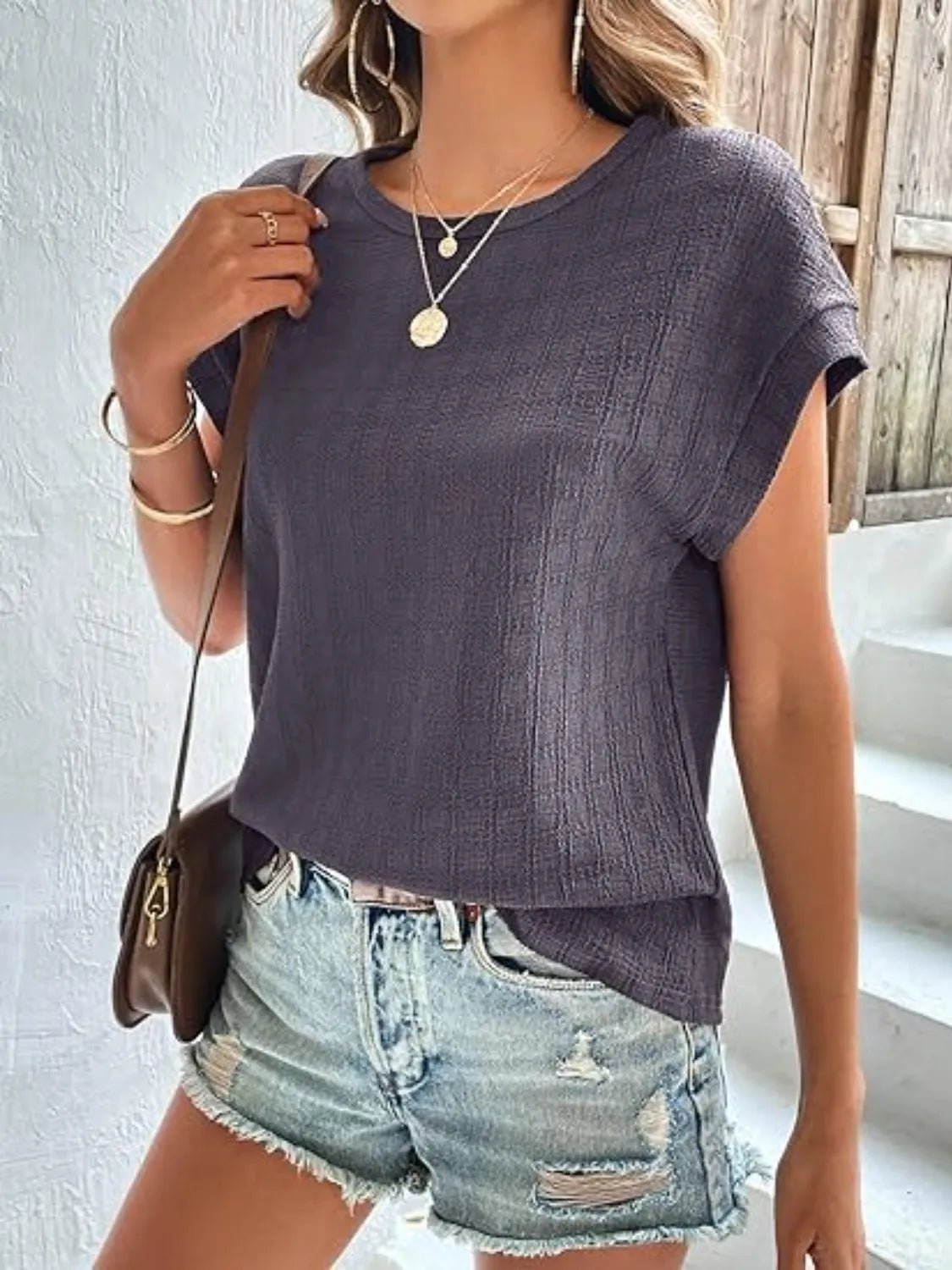 Round Neck Cap Sleeve T-Shirt - Lookzlike