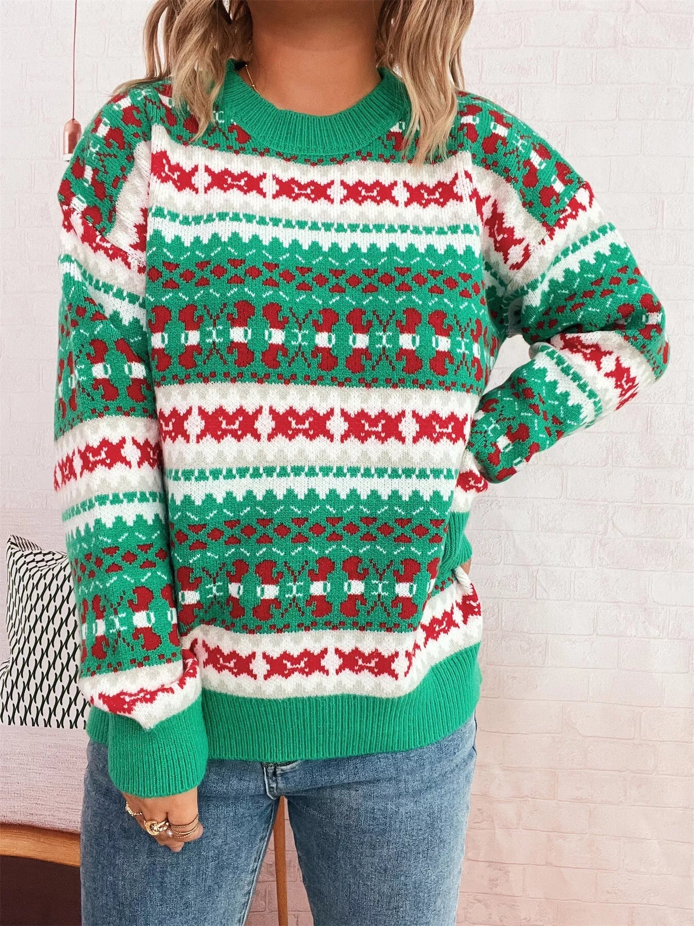 Round Neck Dropped Shoulder Sweater designed for comfort and style at Lookzlike