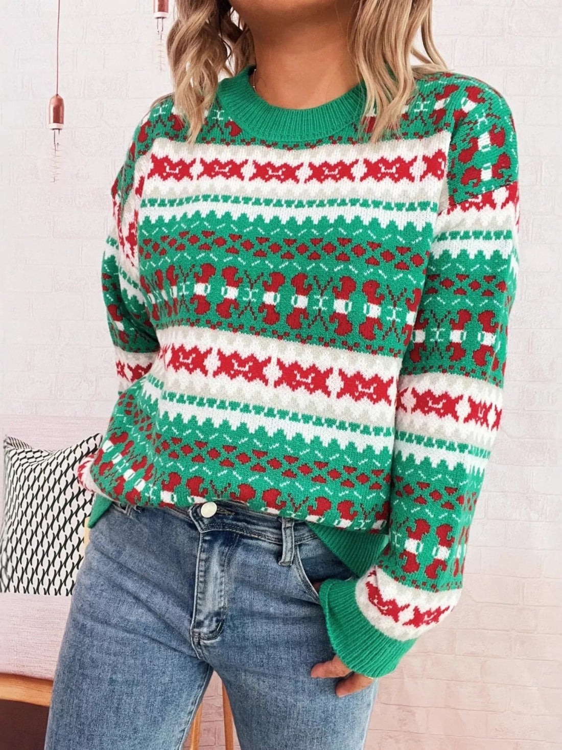 Round Neck Dropped Shoulder Sweater designed for comfort and style at Lookzlike