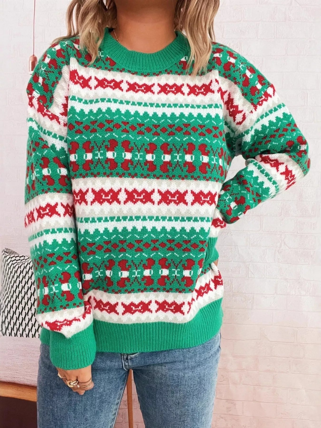 Round Neck Dropped Shoulder Sweater designed for comfort and style at Lookzlike
