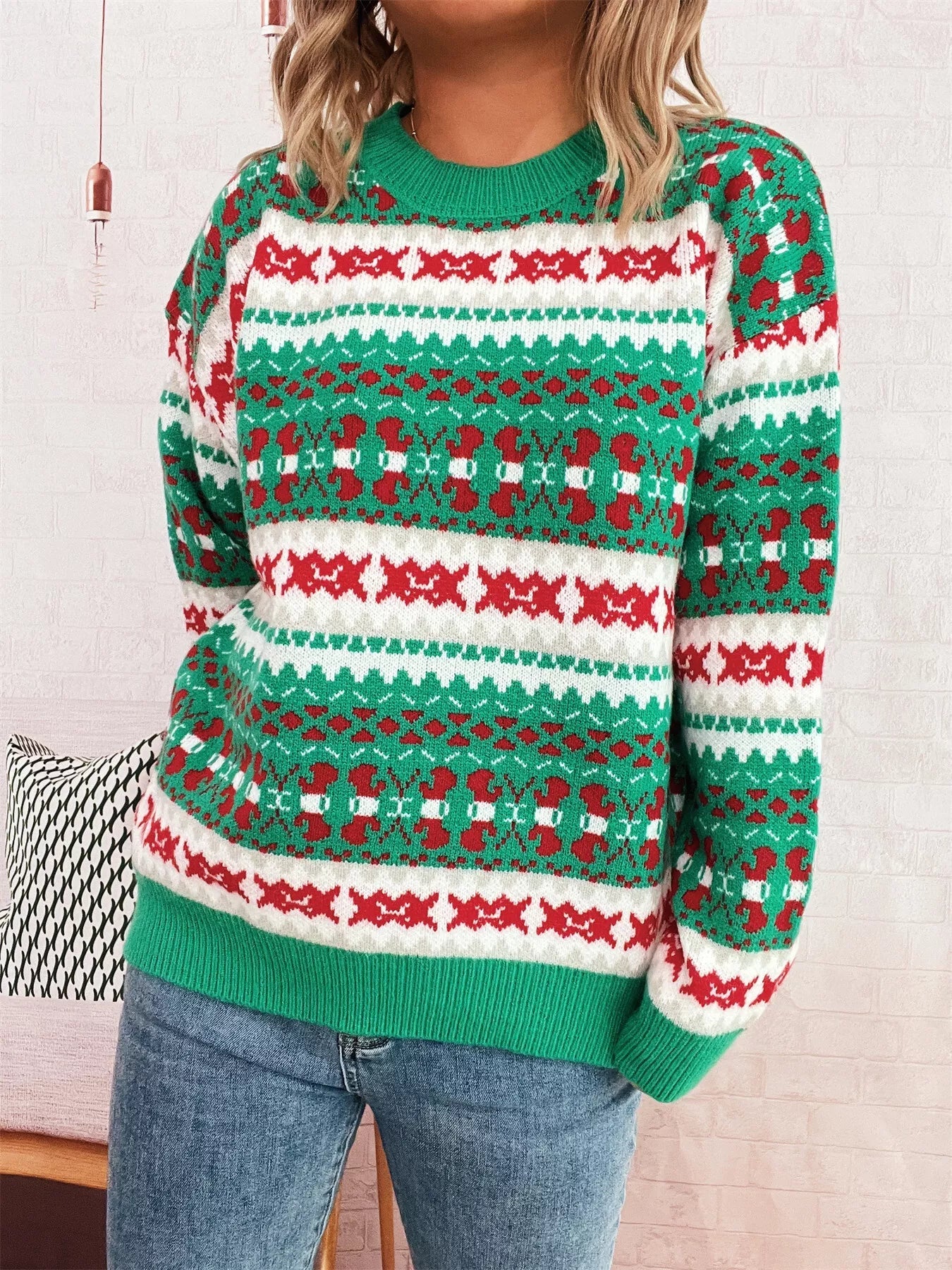 Round Neck Dropped Shoulder Sweater designed for comfort and style at Lookzlike