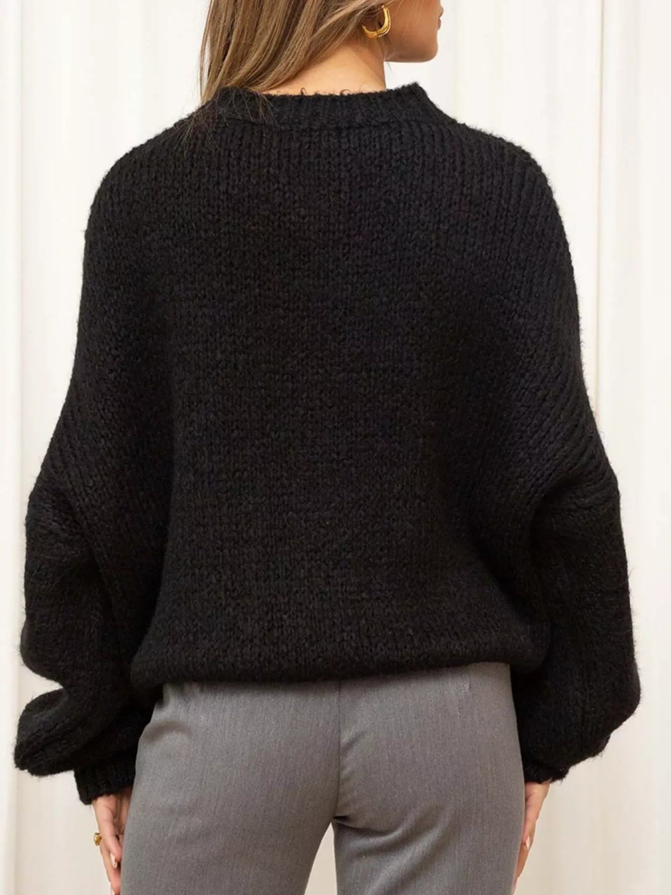Round Neck Dropped Shoulder Sweater designed for comfort and style at Lookzlike