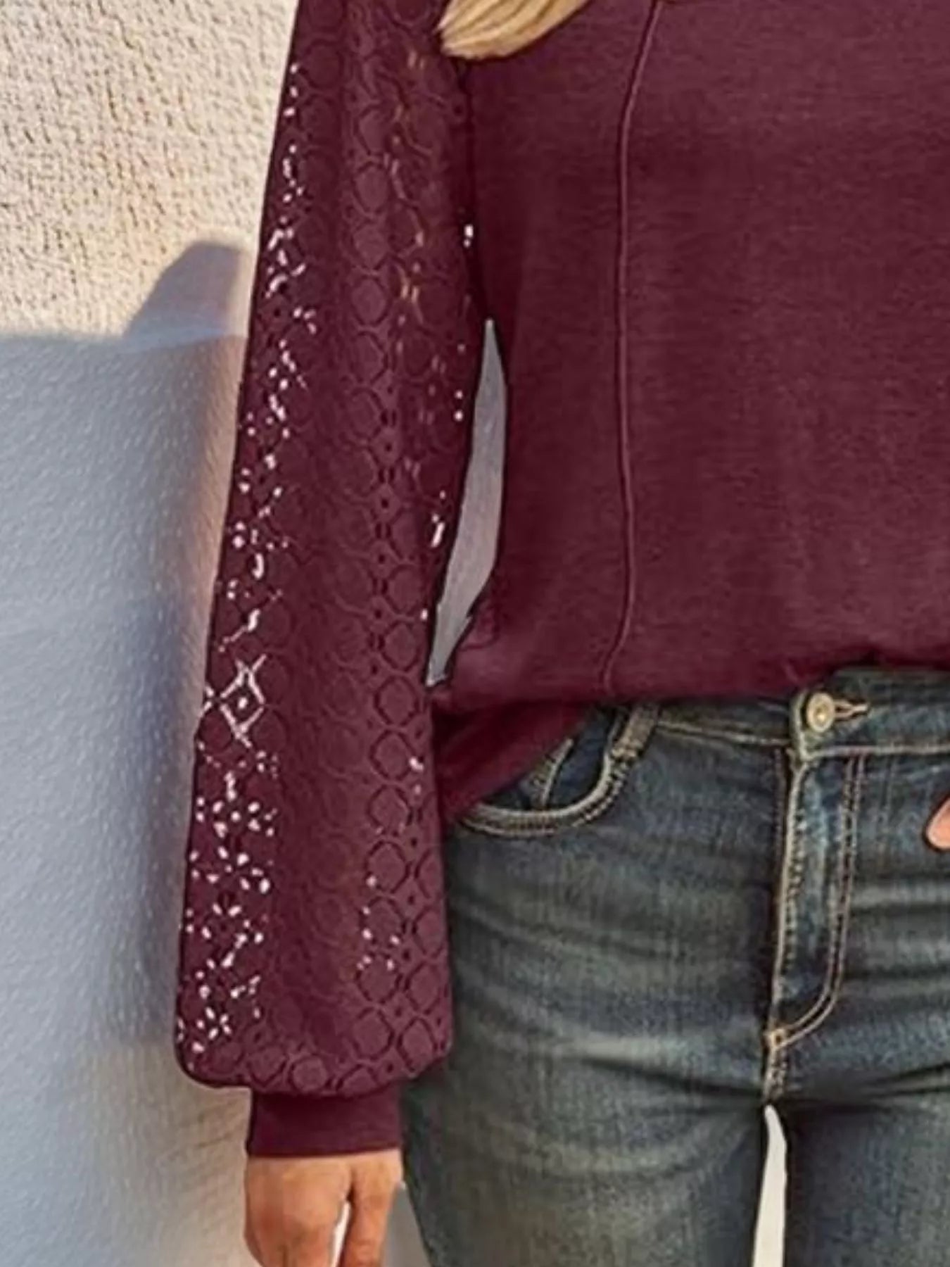 Round Neck Lace Sleeve Blouse designed for comfort and style at Lookzlike