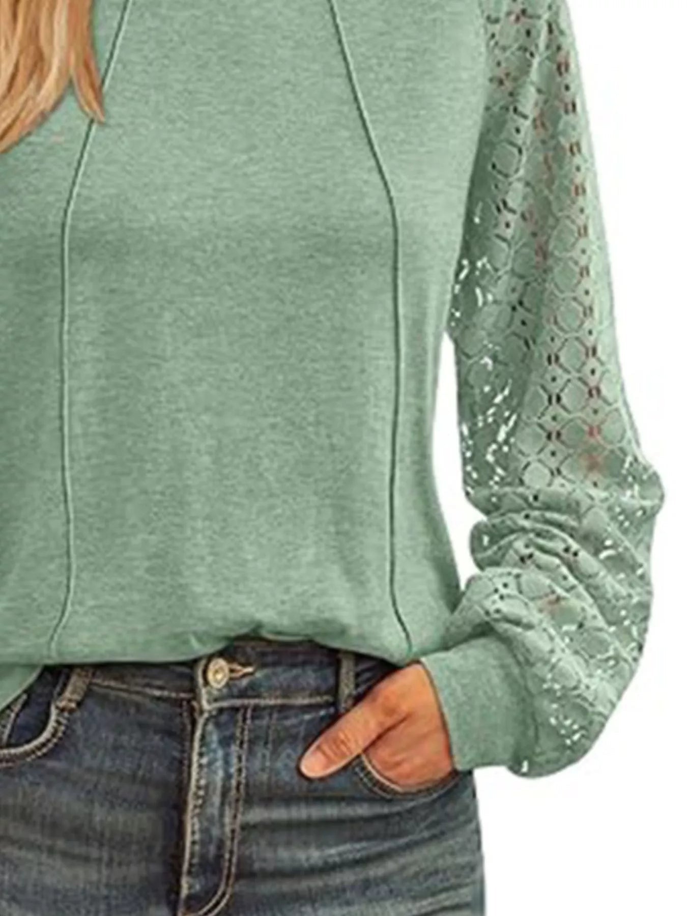 Round Neck Lace Sleeve Blouse designed for comfort and style at Lookzlike