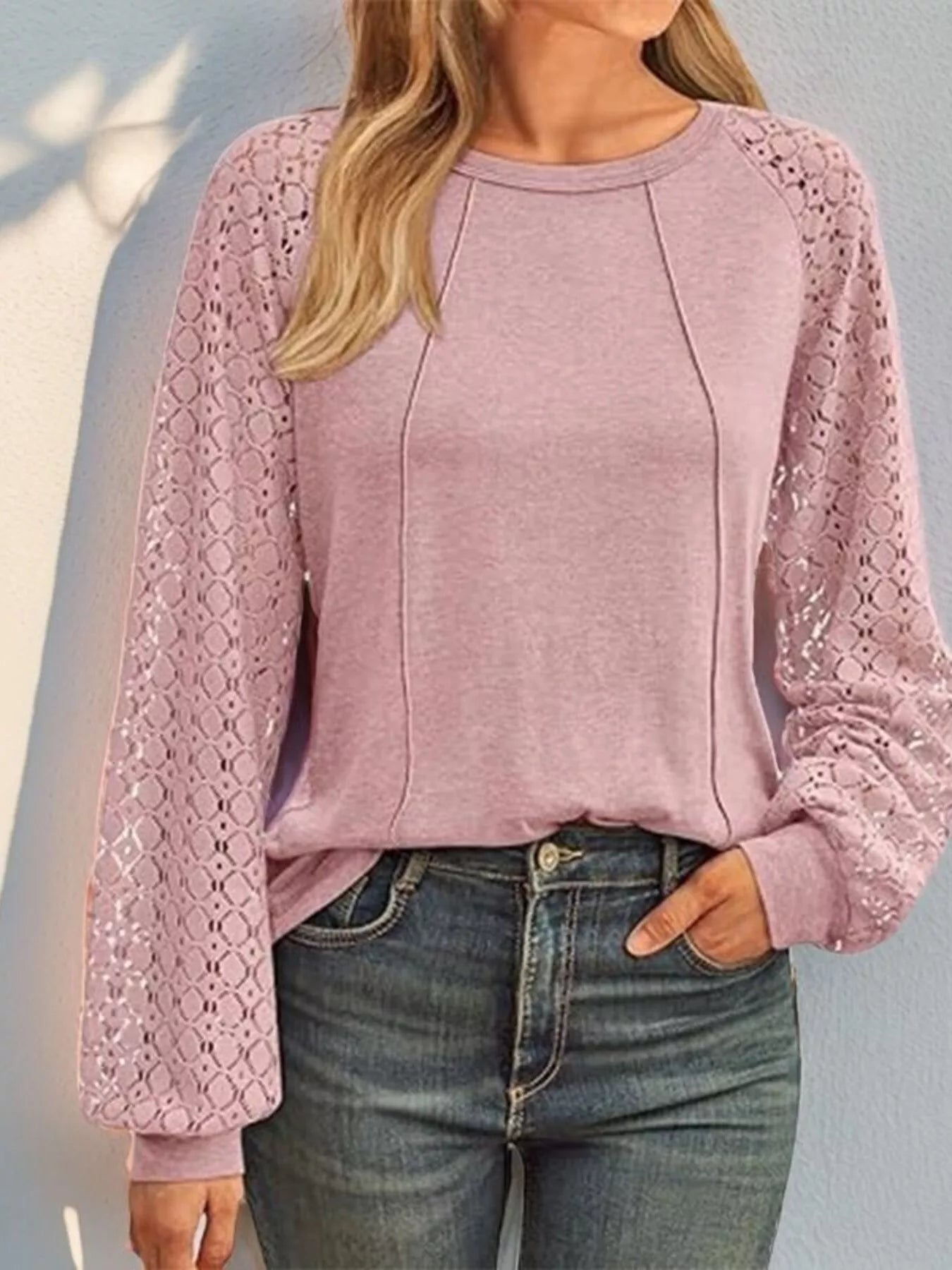 Round Neck Lace Sleeve Blouse designed for comfort and style at Lookzlike