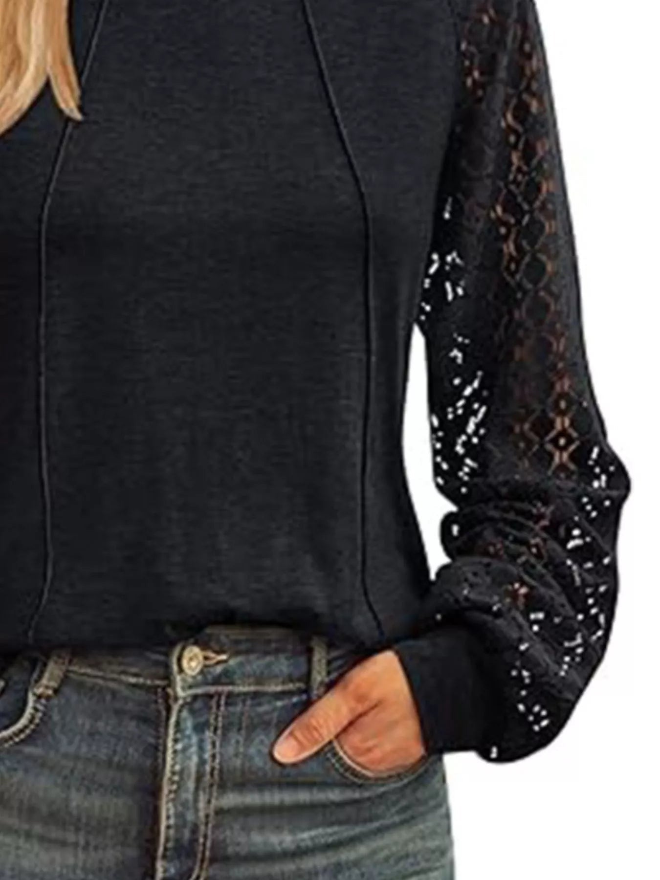 Round Neck Lace Sleeve Blouse designed for comfort and style at Lookzlike