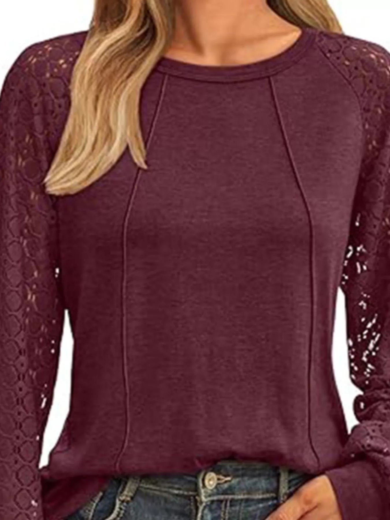 Round Neck Lace Sleeve Blouse designed for comfort and style at Lookzlike