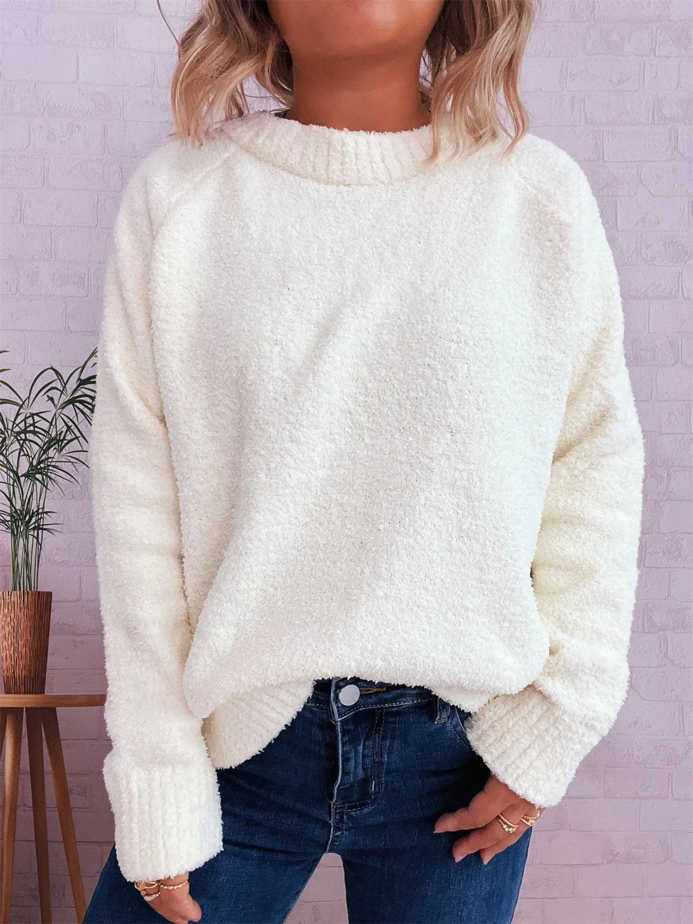 Round Neck Raglan Sleeve Sweater designed for comfort and style at Lookzlike