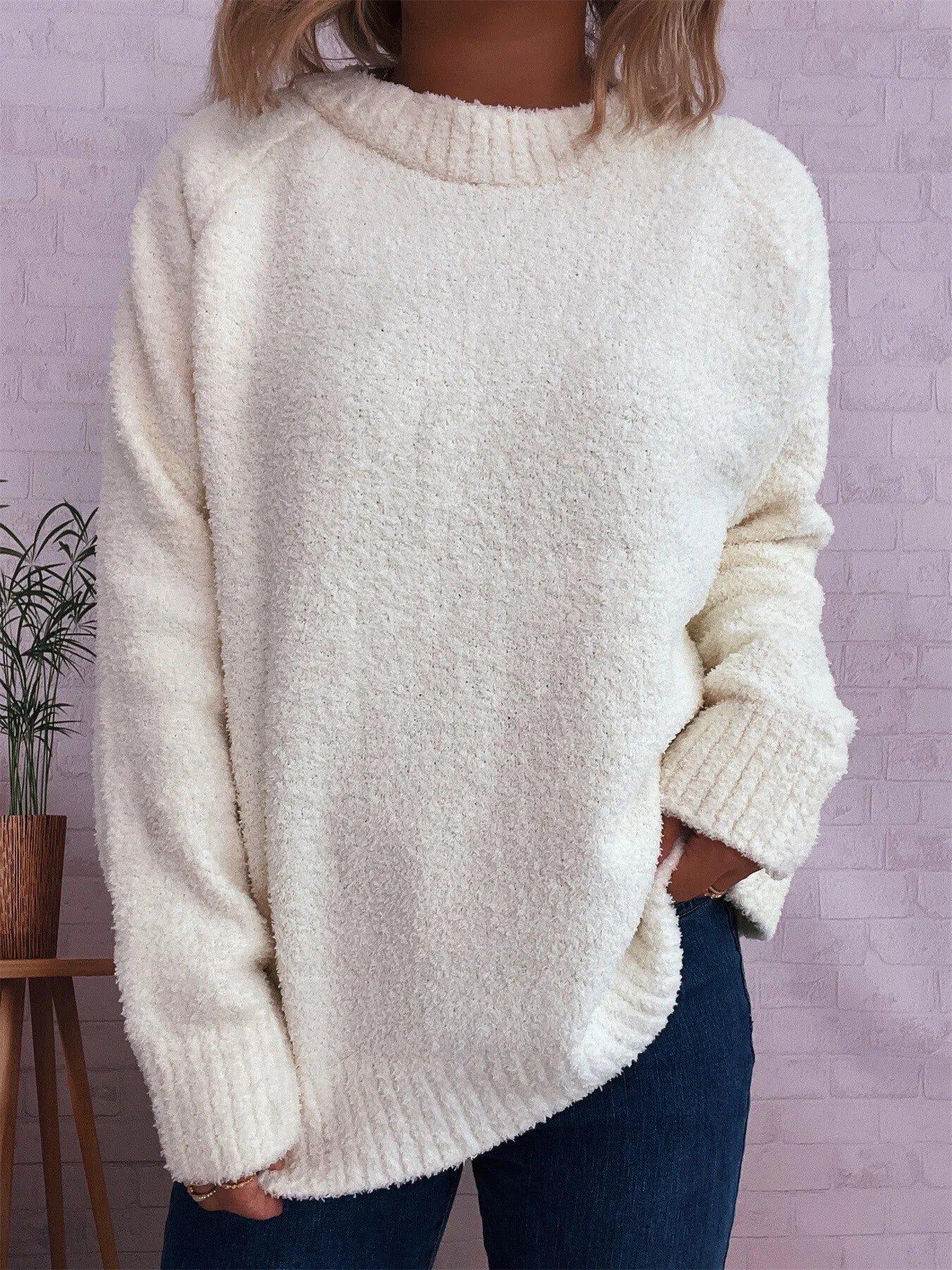 Round Neck Raglan Sleeve Sweater designed for comfort and style at Lookzlike