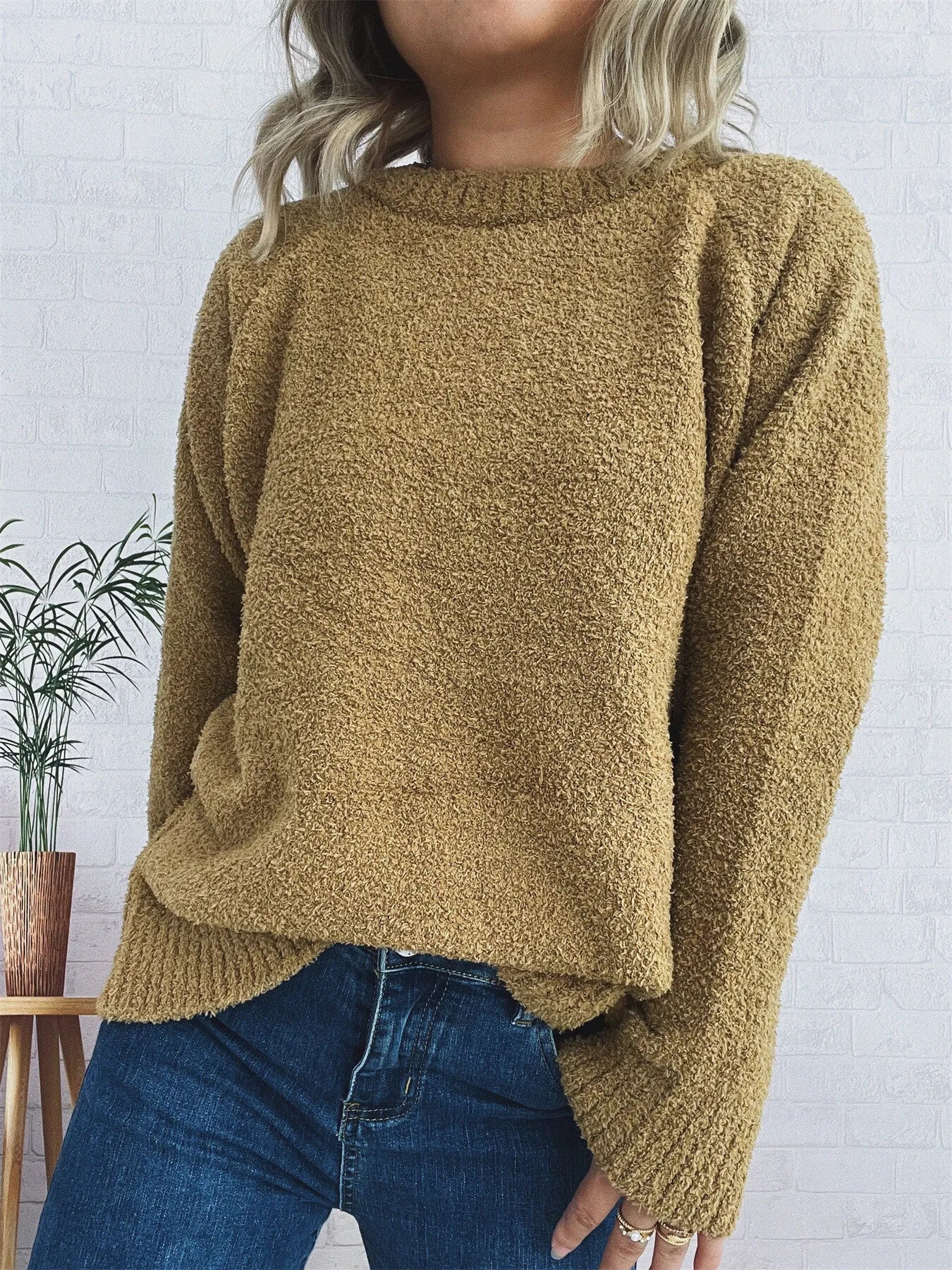 Round Neck Raglan Sleeve Sweater designed for comfort and style at Lookzlike