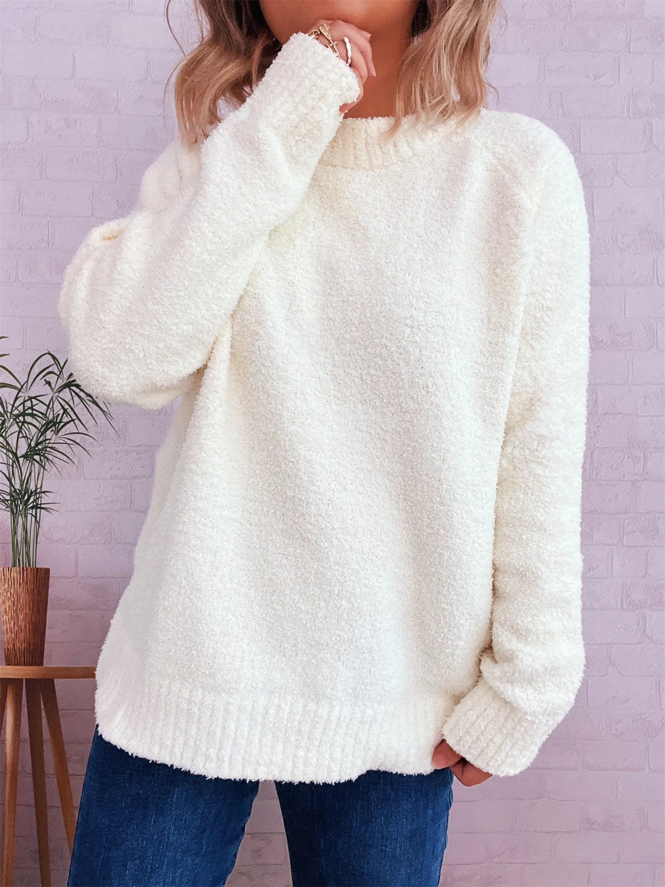 Round Neck Raglan Sleeve Sweater designed for comfort and style at Lookzlike