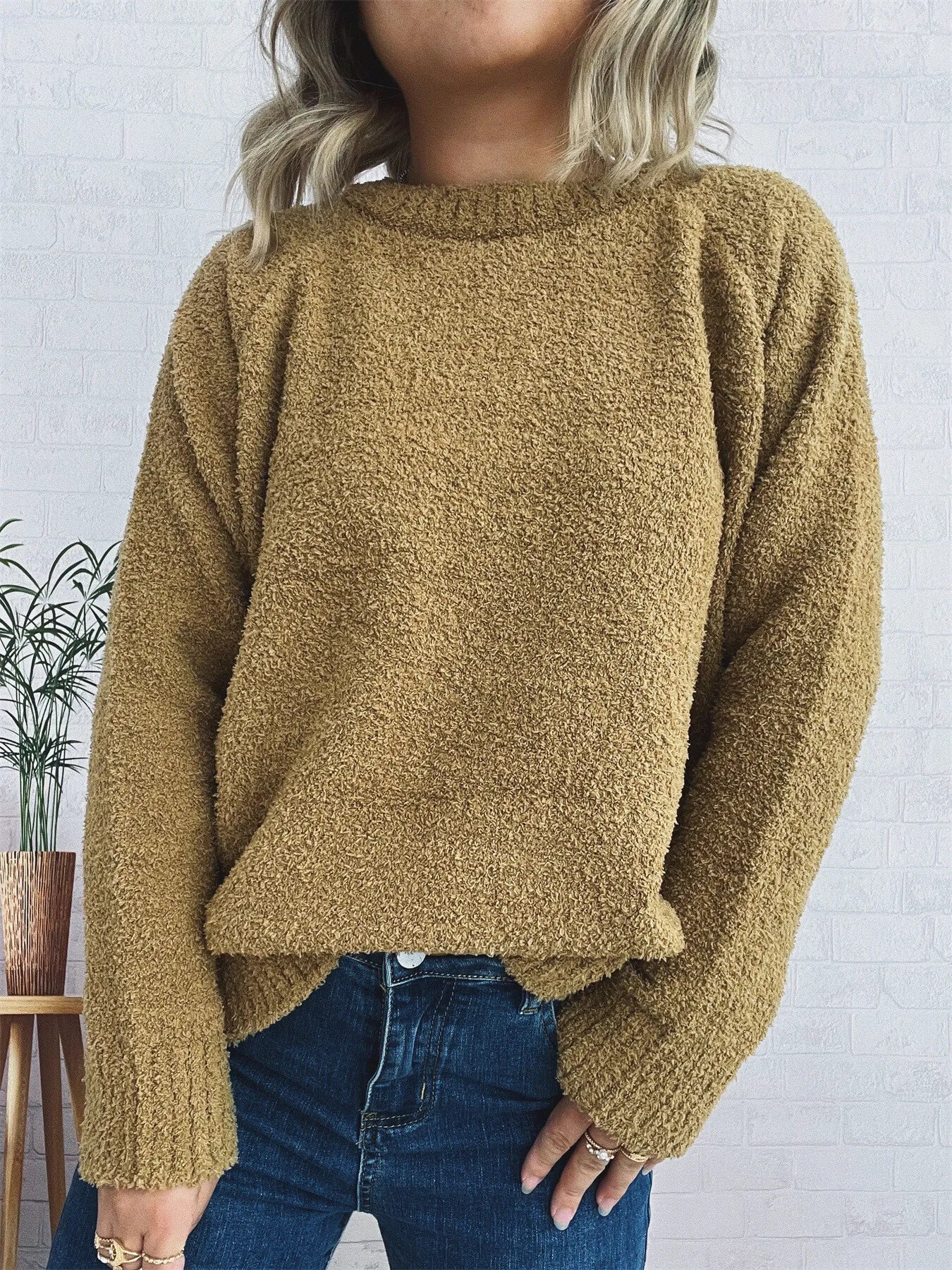 Round Neck Raglan Sleeve Sweater designed for comfort and style at Lookzlike