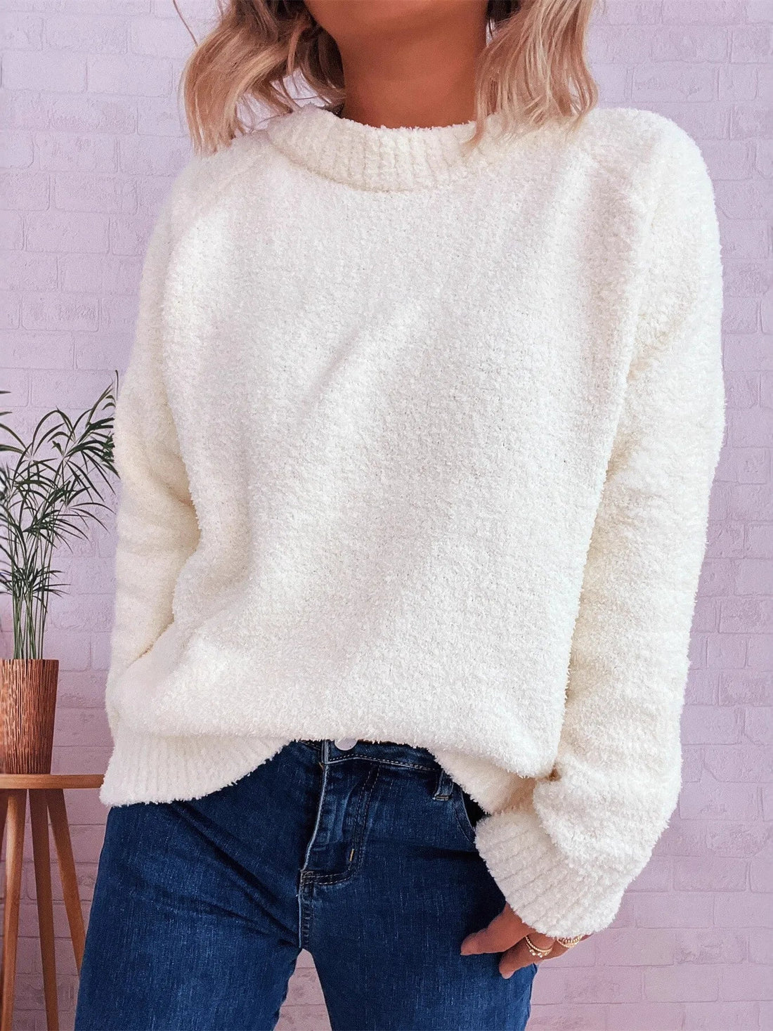 Round Neck Raglan Sleeve Sweater designed for comfort and style at Lookzlike