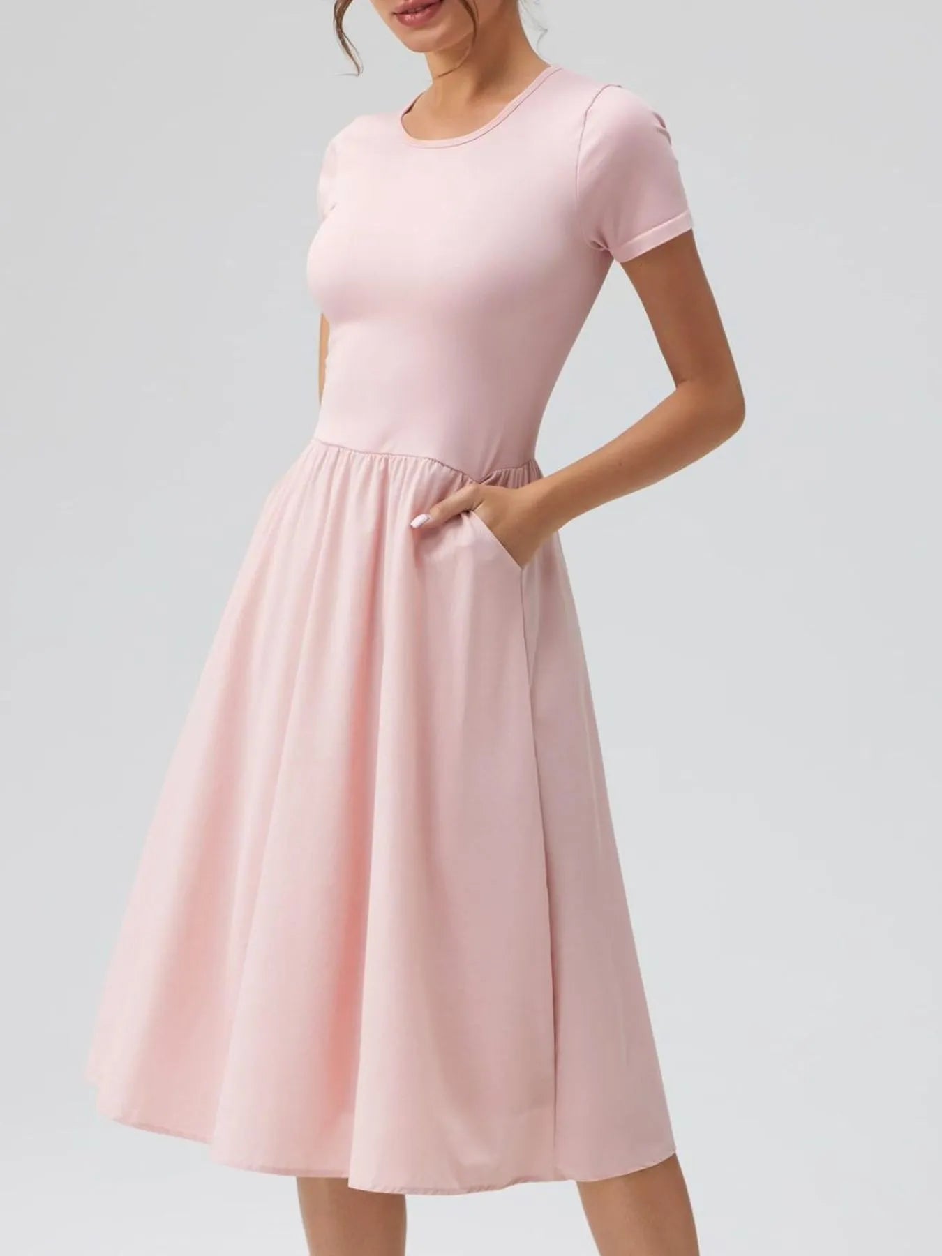 Round Neck Short Sleeve Dress designed for comfort and style at Lookzlike