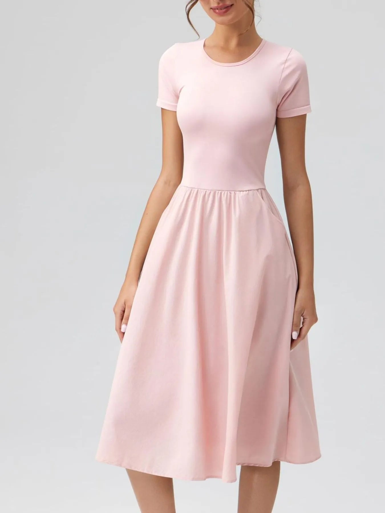 Round Neck Short Sleeve Dress designed for comfort and style at Lookzlike