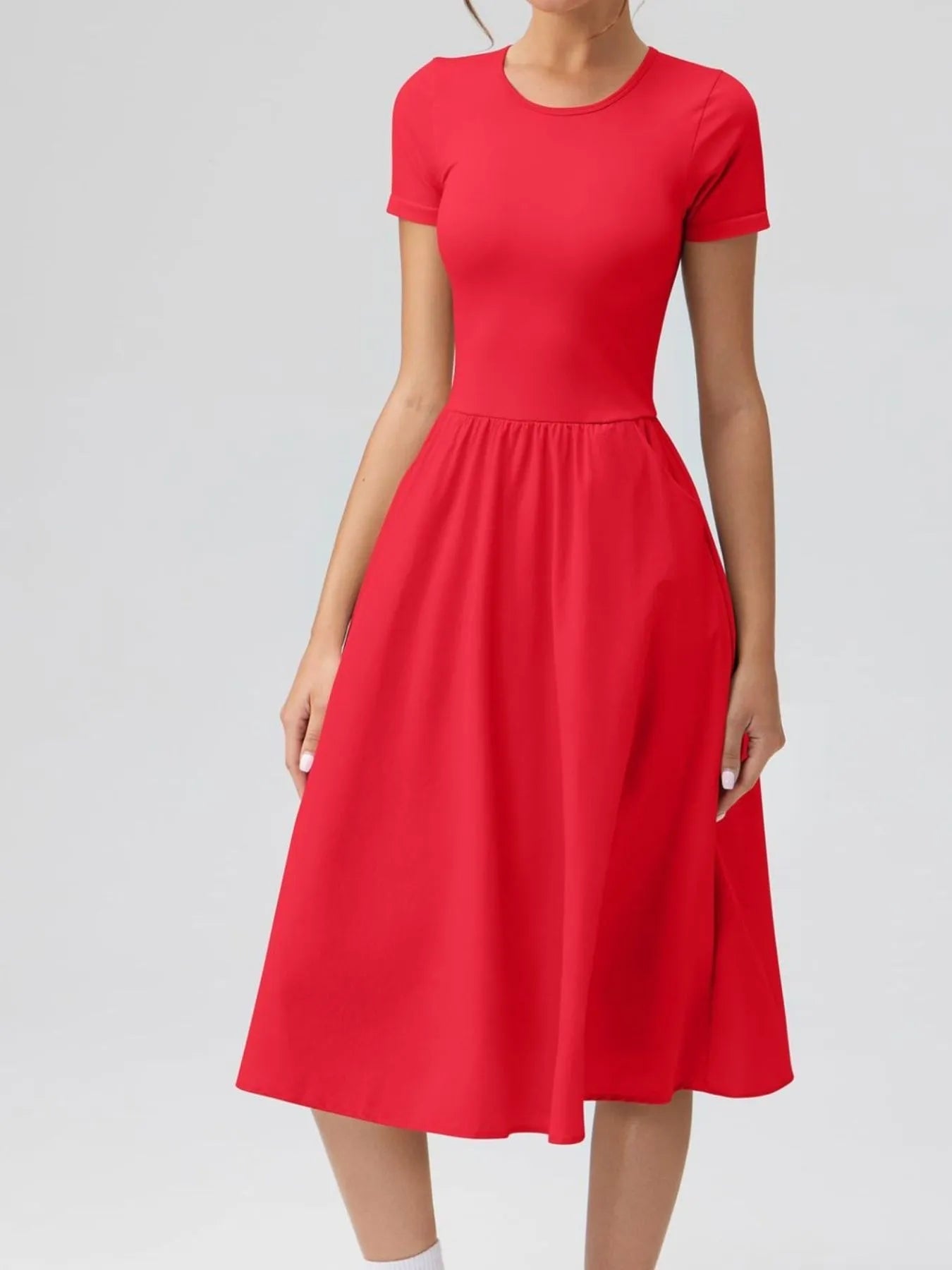 Round Neck Short Sleeve Dress designed for comfort and style at Lookzlike