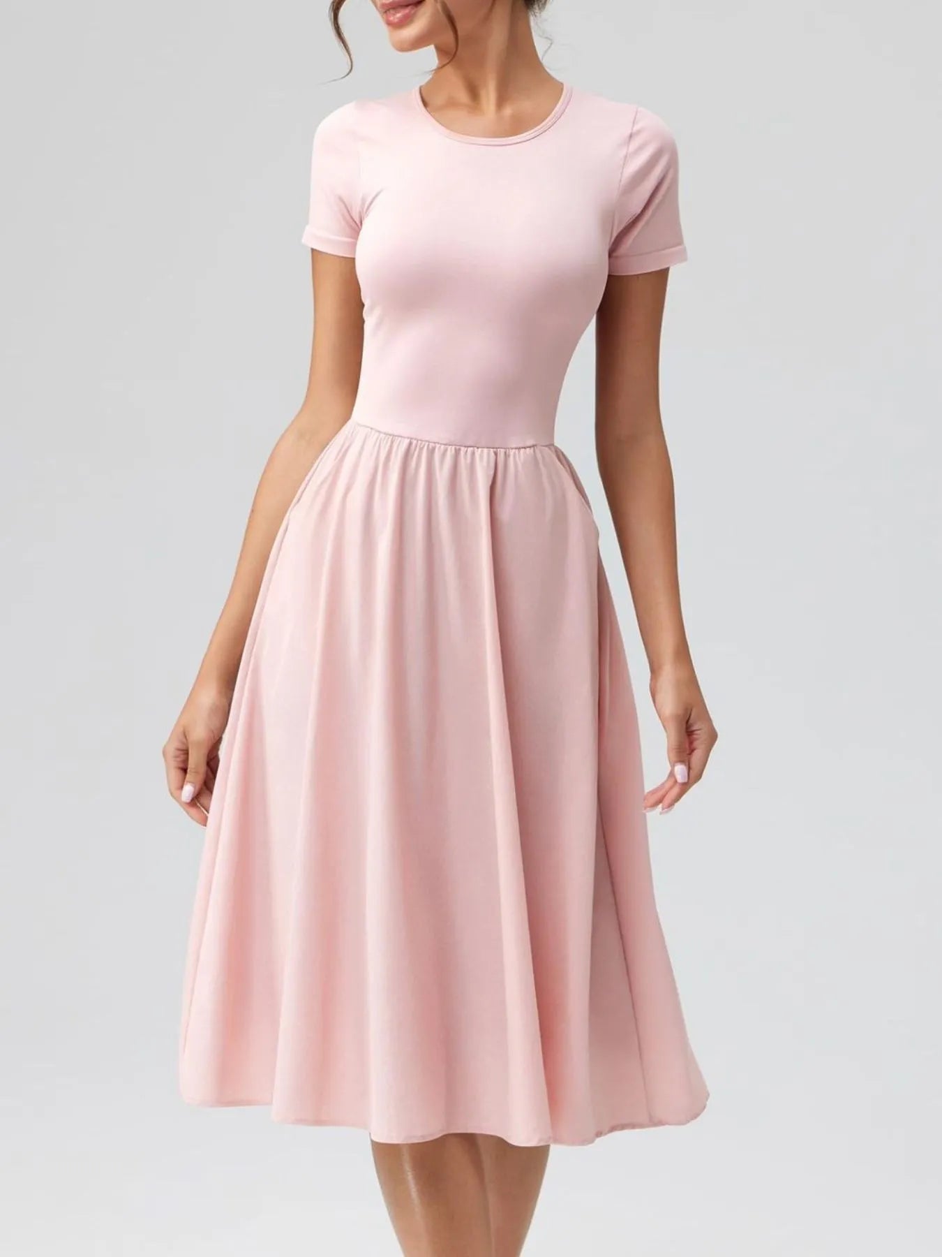 Round Neck Short Sleeve Dress designed for comfort and style at Lookzlike