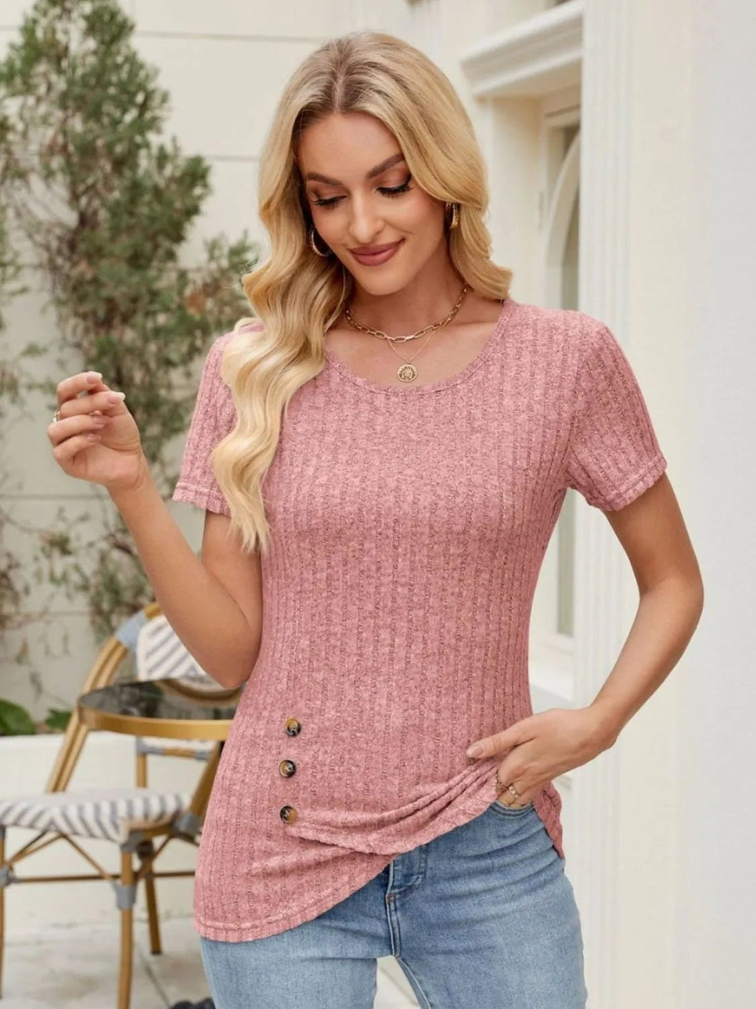 Round Neck Short Sleeve T-Shirt - Lookzlike