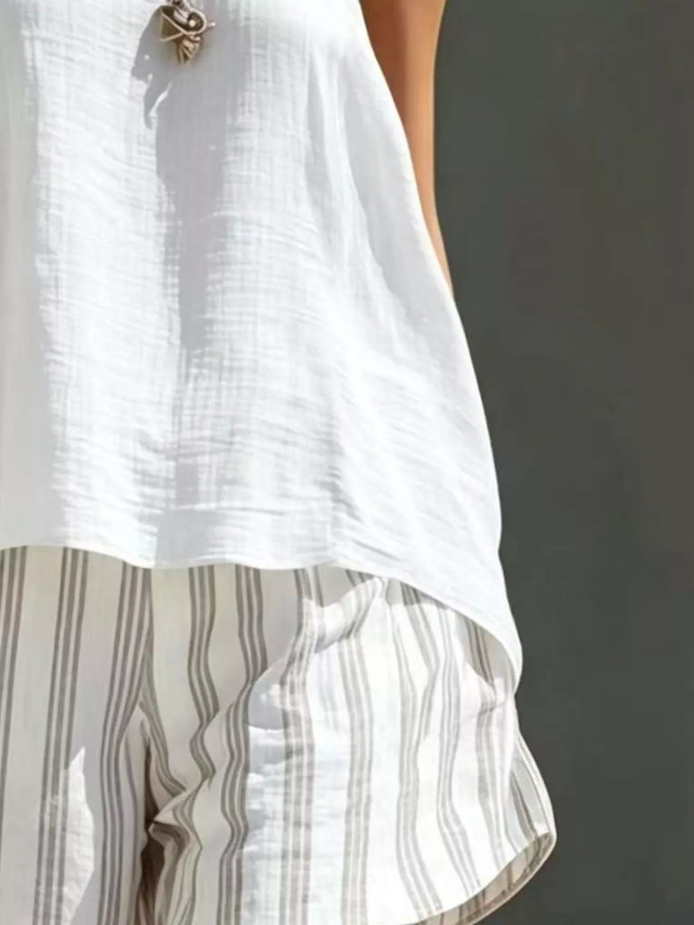 Round Neck Tank and Striped Shorts Set designed for comfort and style at Lookzlike