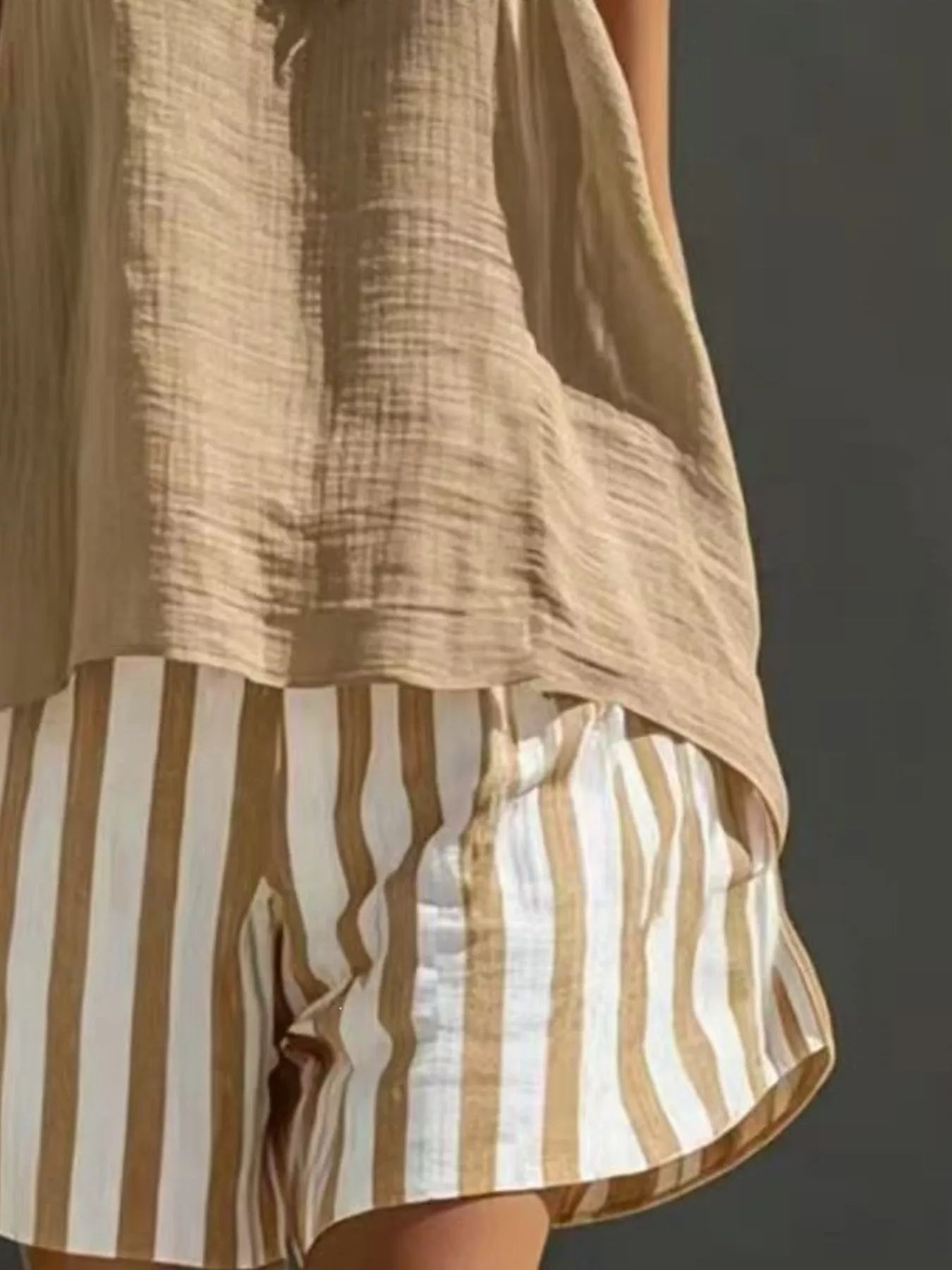 Round Neck Tank and Striped Shorts Set designed for comfort and style at Lookzlike