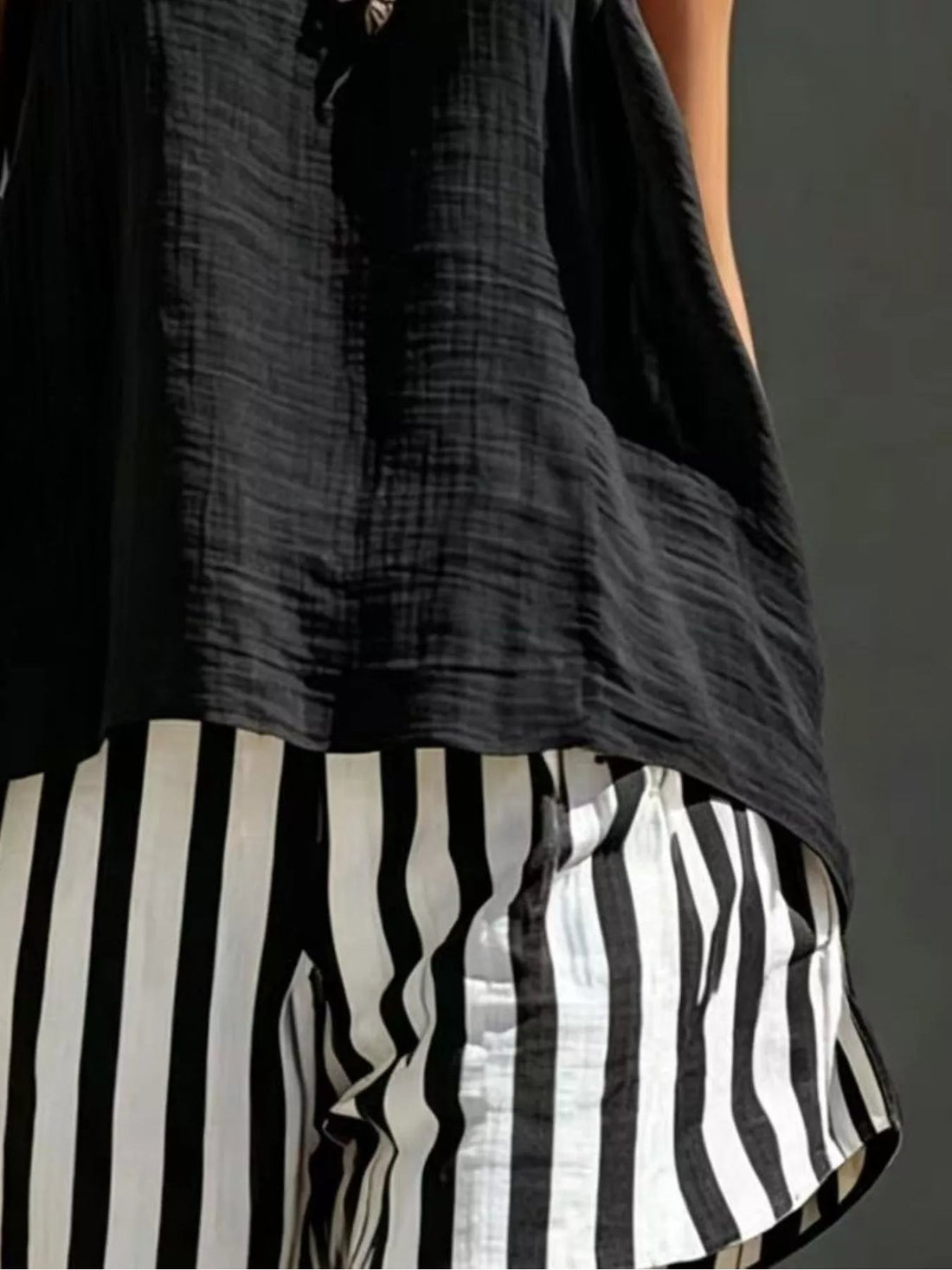 Round Neck Tank and Striped Shorts Set designed for comfort and style at Lookzlike