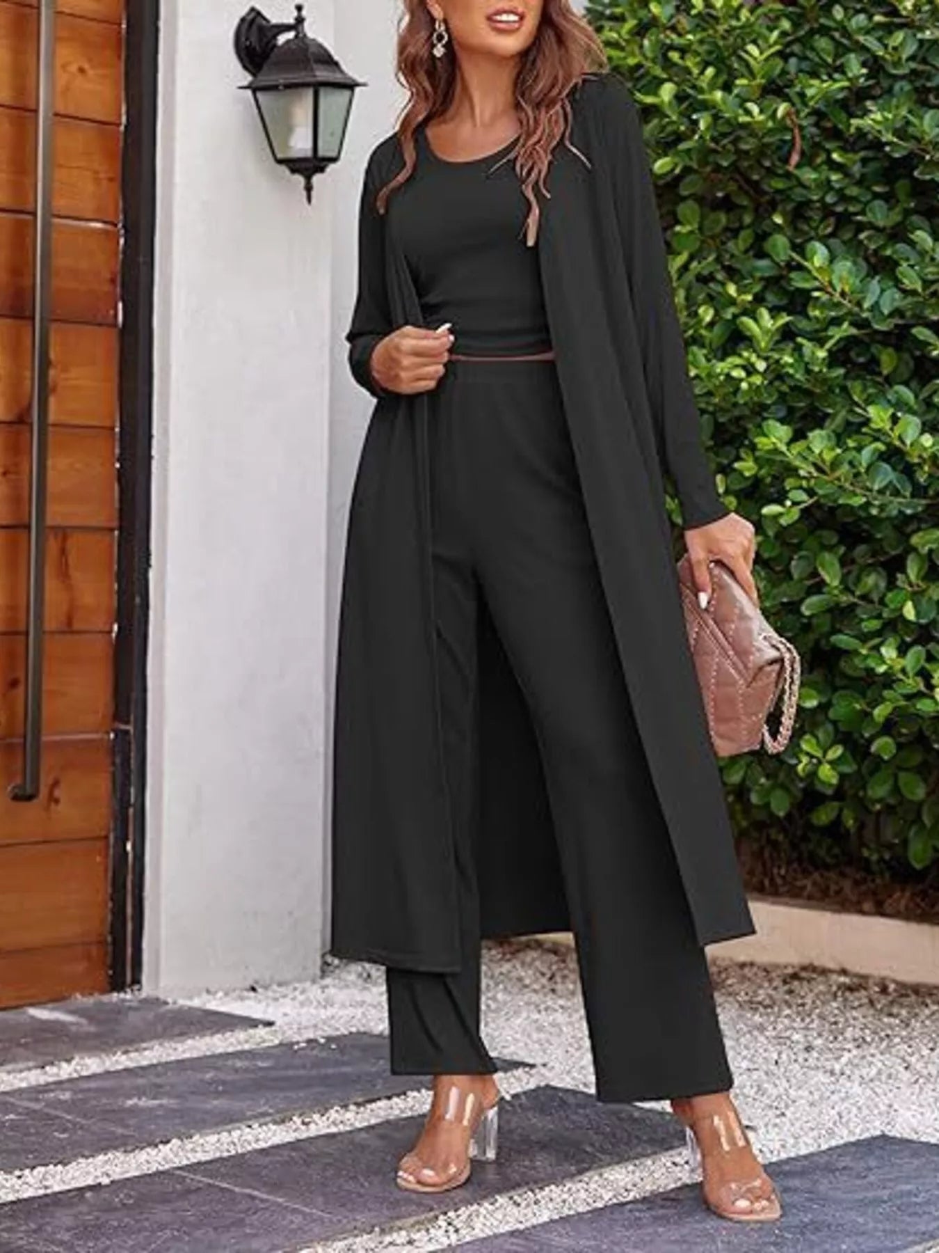 Round Neck Tank & Cardigan & Pants Set designed for comfort and style at Lookzlike
