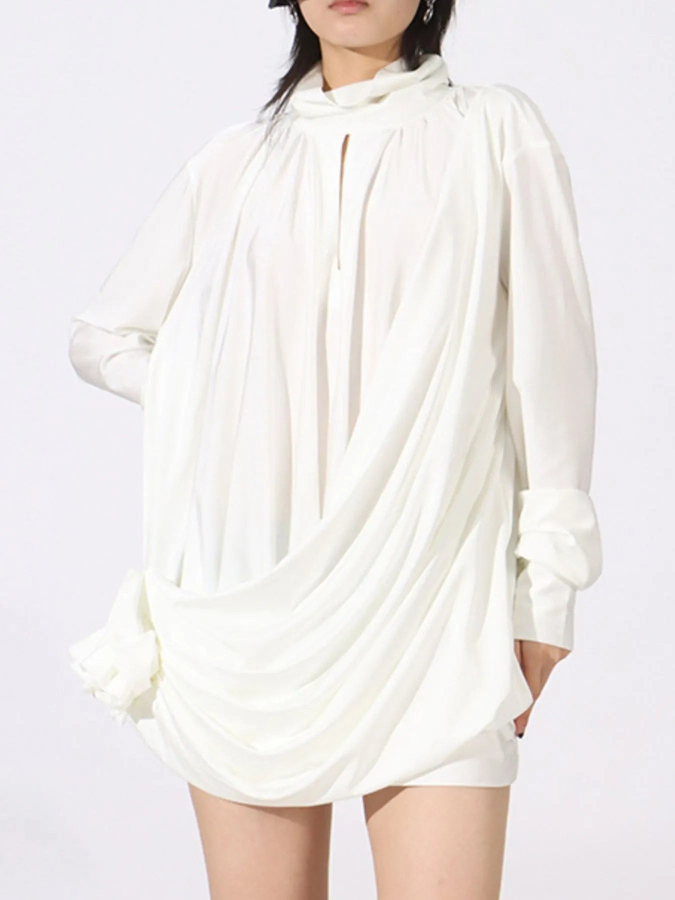 Ruched Long Sleeve Mini Dress designed for comfort and style at Lookzlike