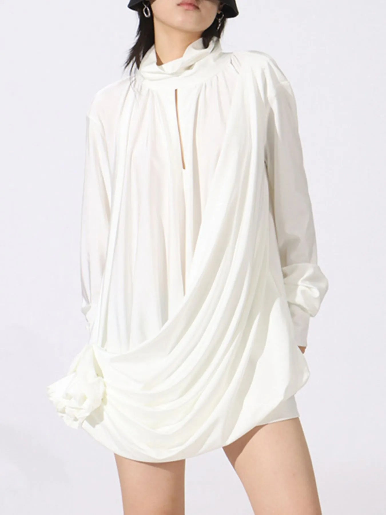 Ruched Long Sleeve Mini Dress designed for comfort and style at Lookzlike