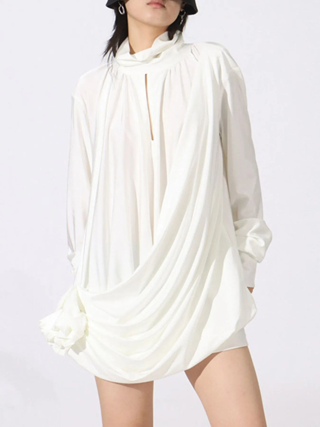 Ruched Long Sleeve Mini Dress designed for comfort and style at Lookzlike