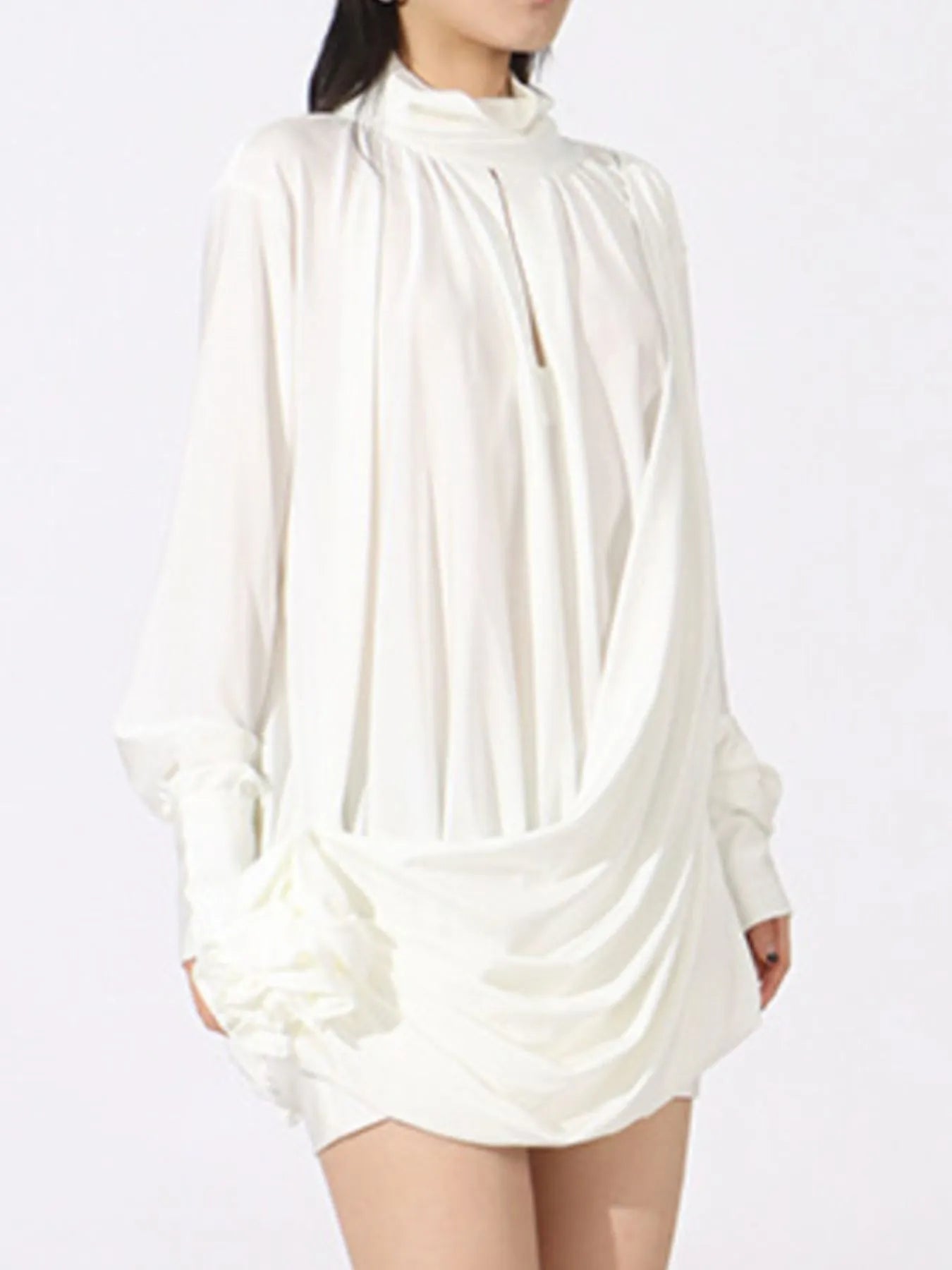 Ruched Long Sleeve Mini Dress designed for comfort and style at Lookzlike