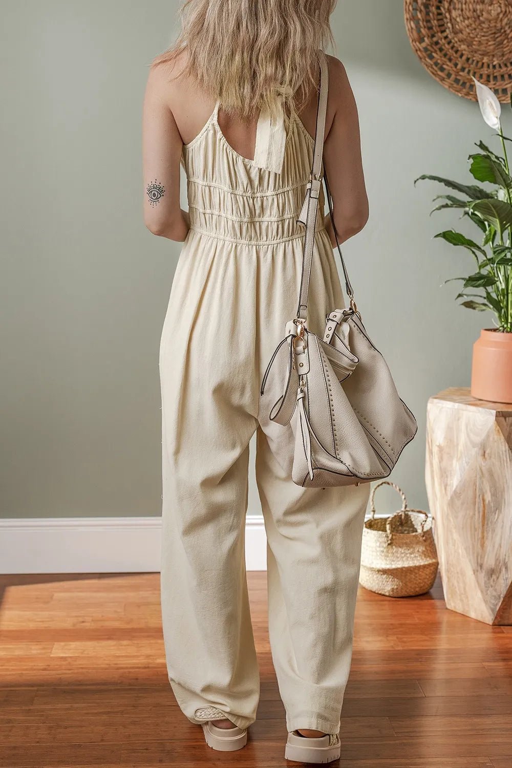 Ruched Sleeveless Wide Leg Jumpsuit - Lookzlike
