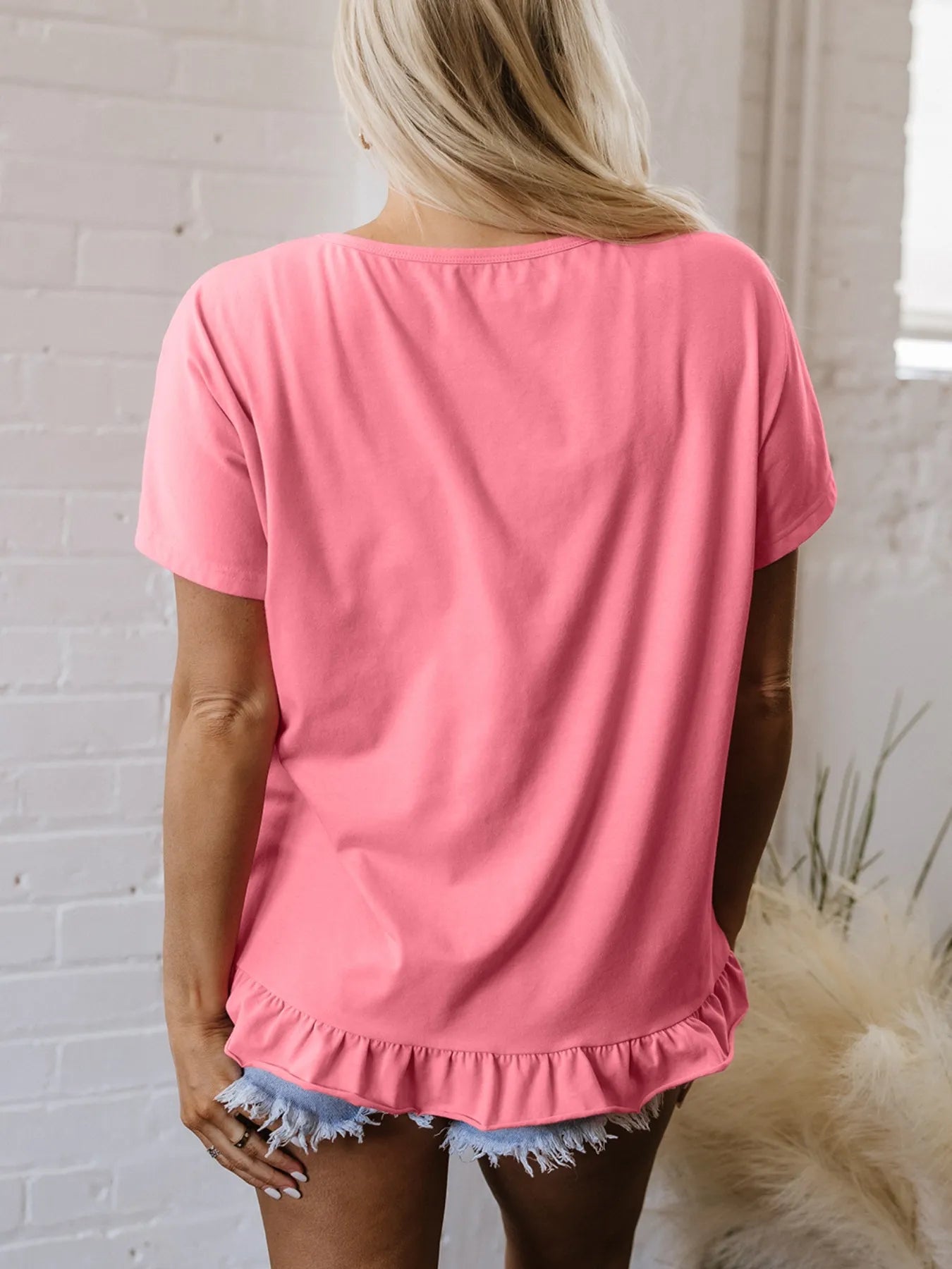 Ruffle Hem Round Neck Relaxed T-Shirt - Lookzlike