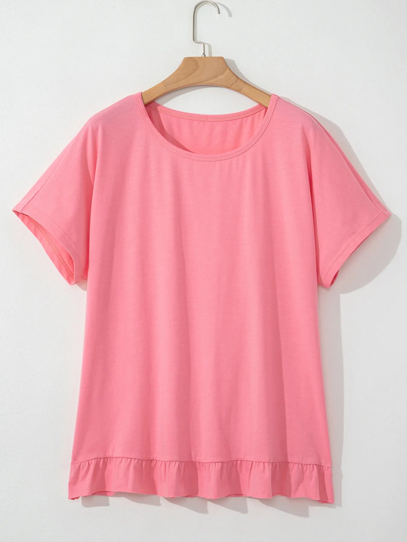 Ruffle Hem Round Neck Relaxed T-Shirt - Lookzlike
