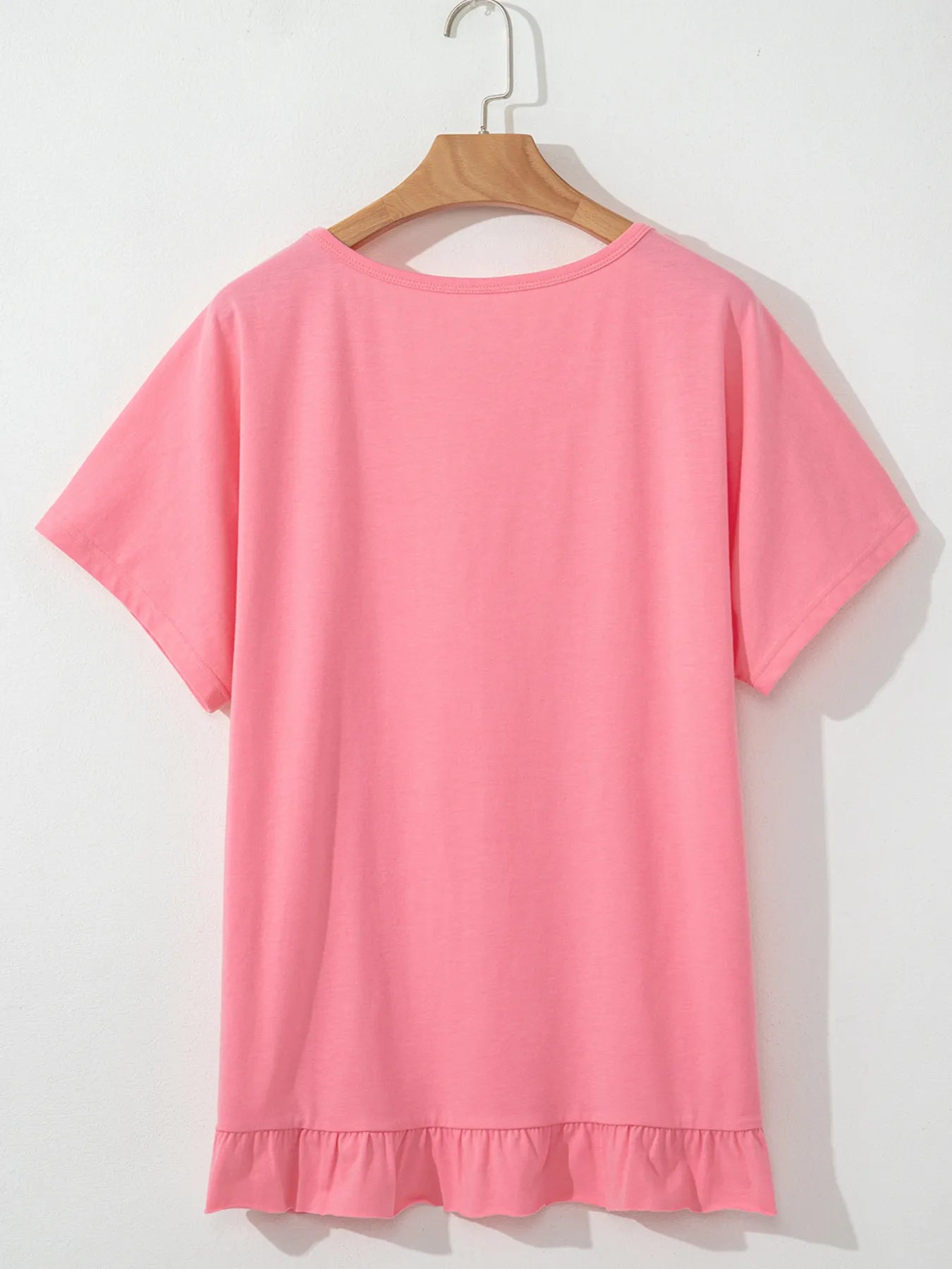Ruffle Hem Round Neck Relaxed T-Shirt - Lookzlike