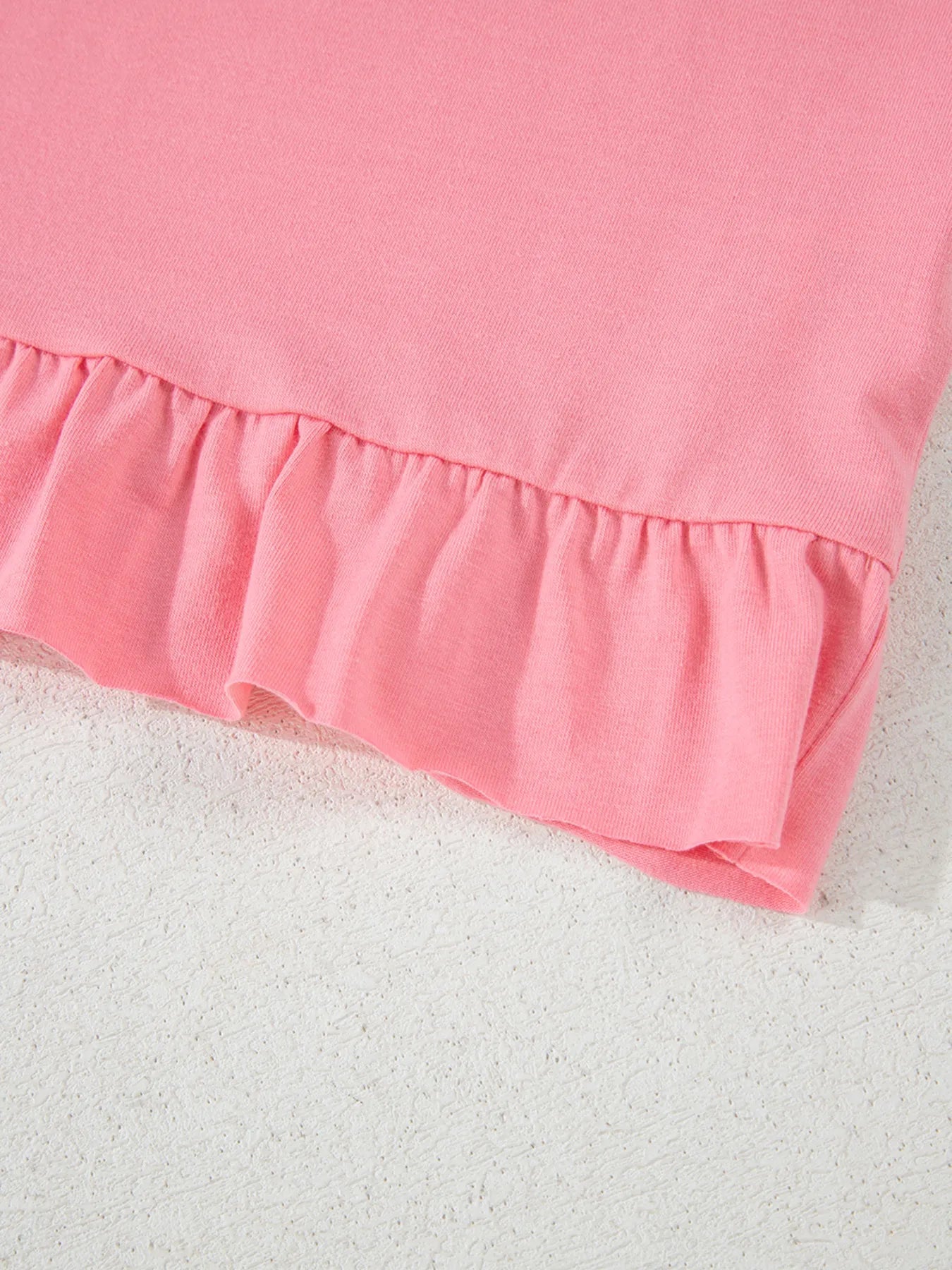 Ruffle Hem Round Neck Relaxed T-Shirt - Lookzlike