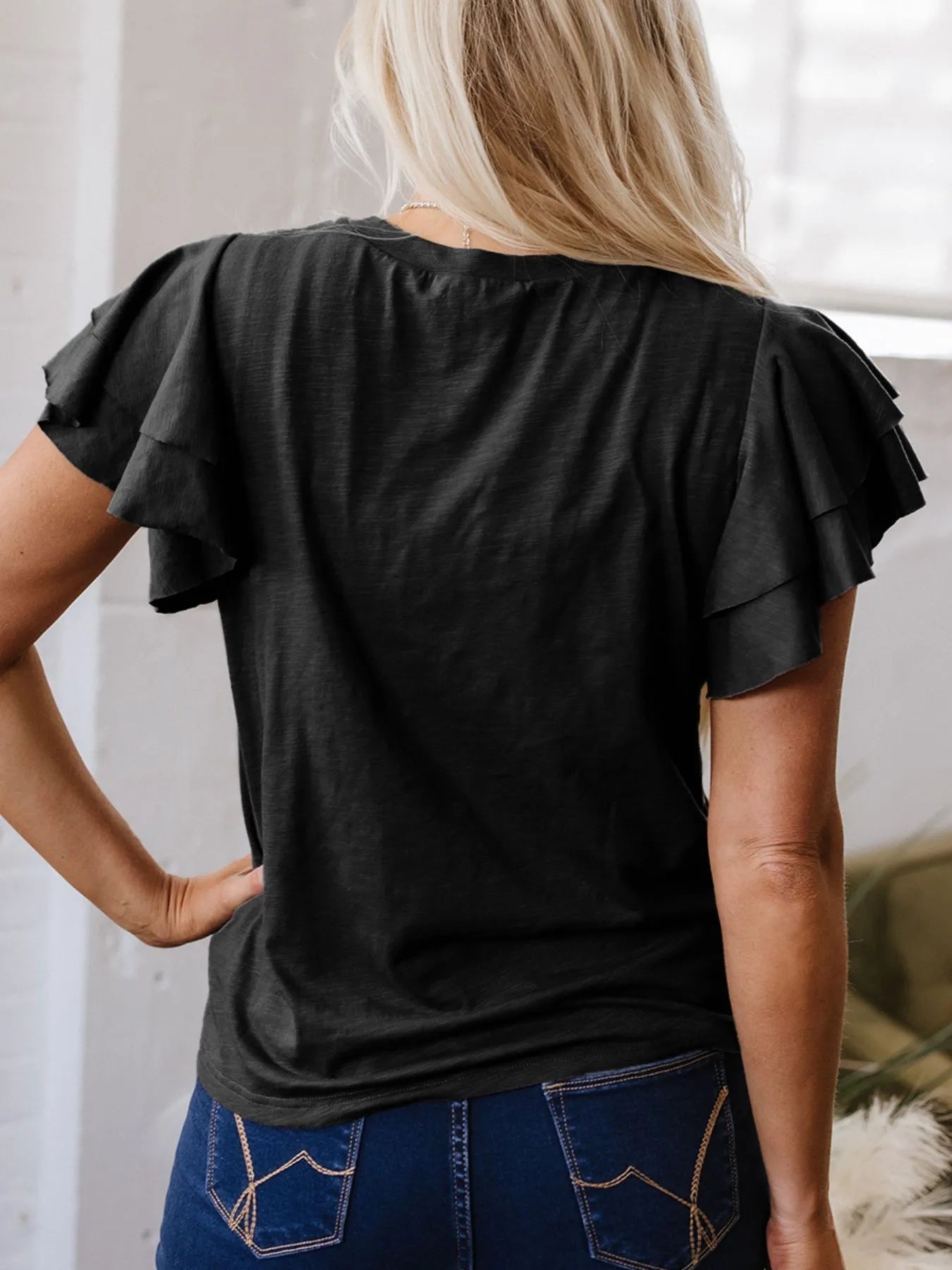 Ruffle Sleeve Round Neck Top - Lookzlike
