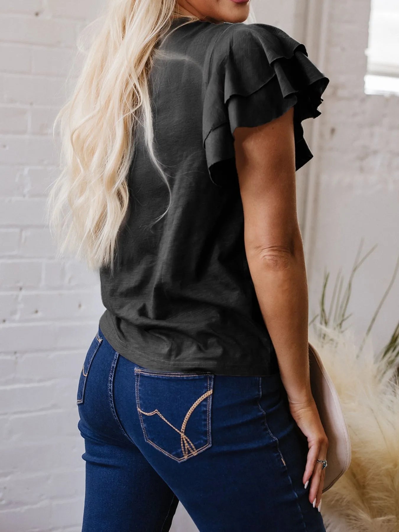 Ruffle Sleeve Round Neck Top - Lookzlike