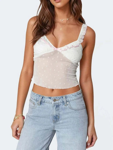 Ruffle Trim Swiss Dot Cami Top - Lookzlike