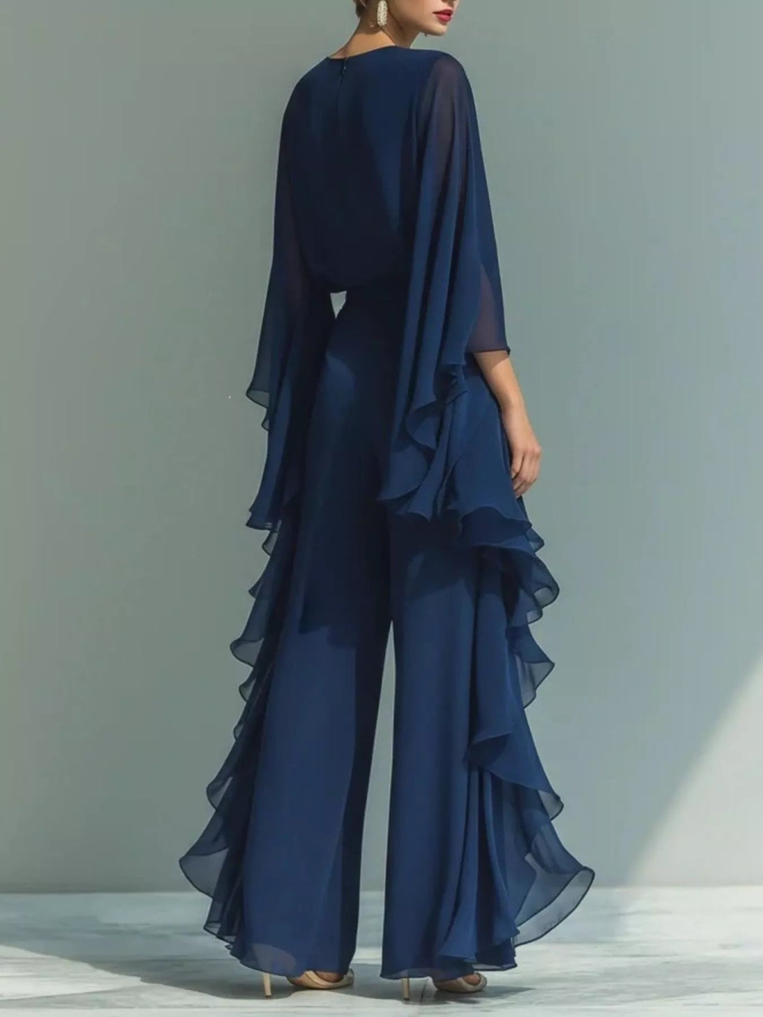 Ruffled Chiffon Long Sleeve Top and Pants Set designed for comfort and style at Lookzlike