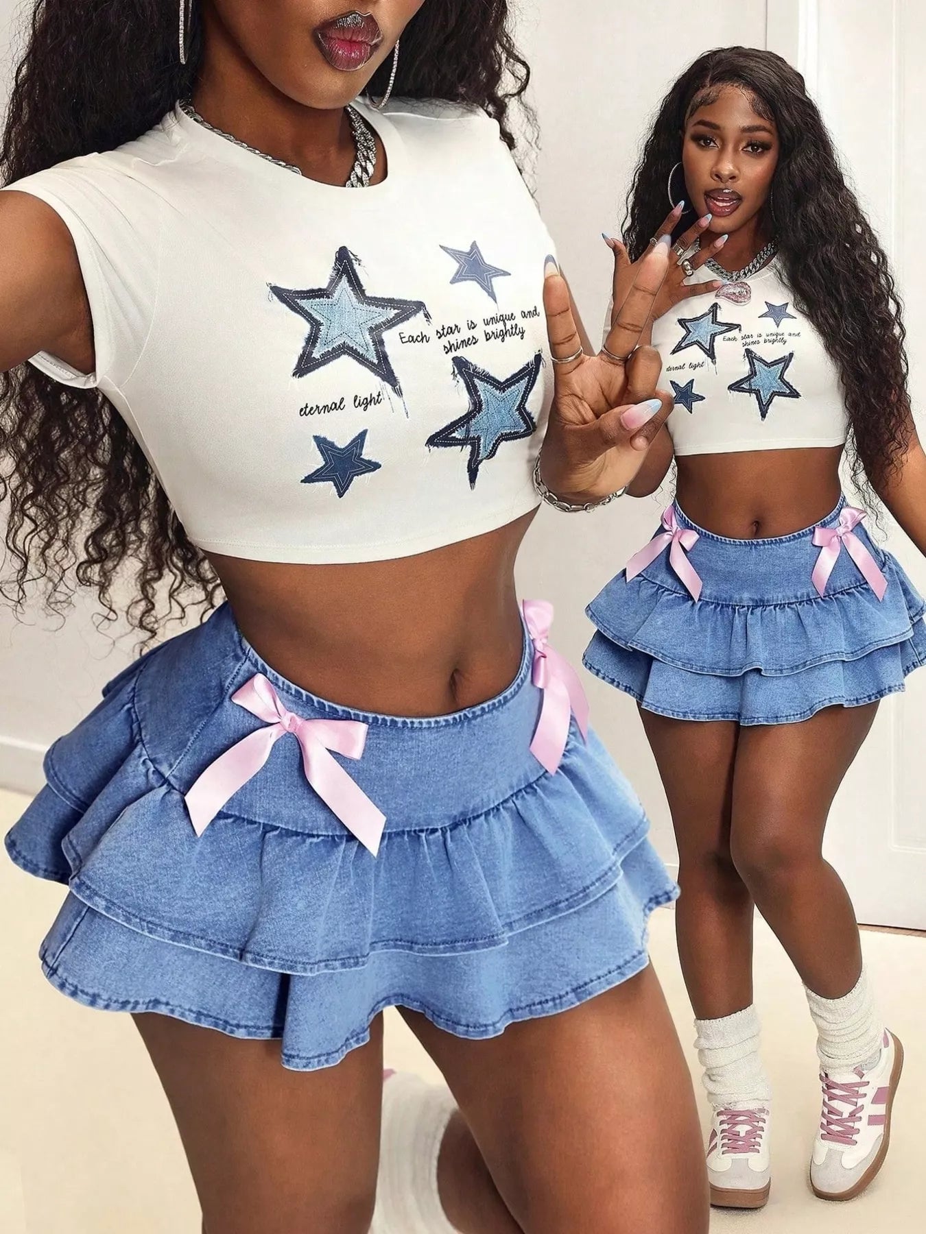 Ruffled Denim Mini Skirt designed for comfort and style at Lookzlike
