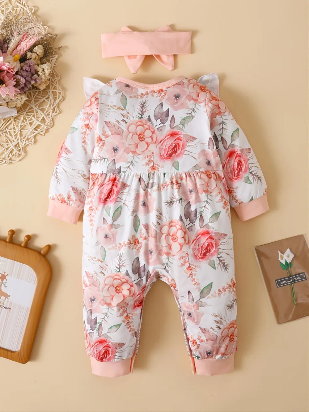 Ruffled Floral Round Neck Jumpsuit with Headband designed for comfort and style at Lookzlike